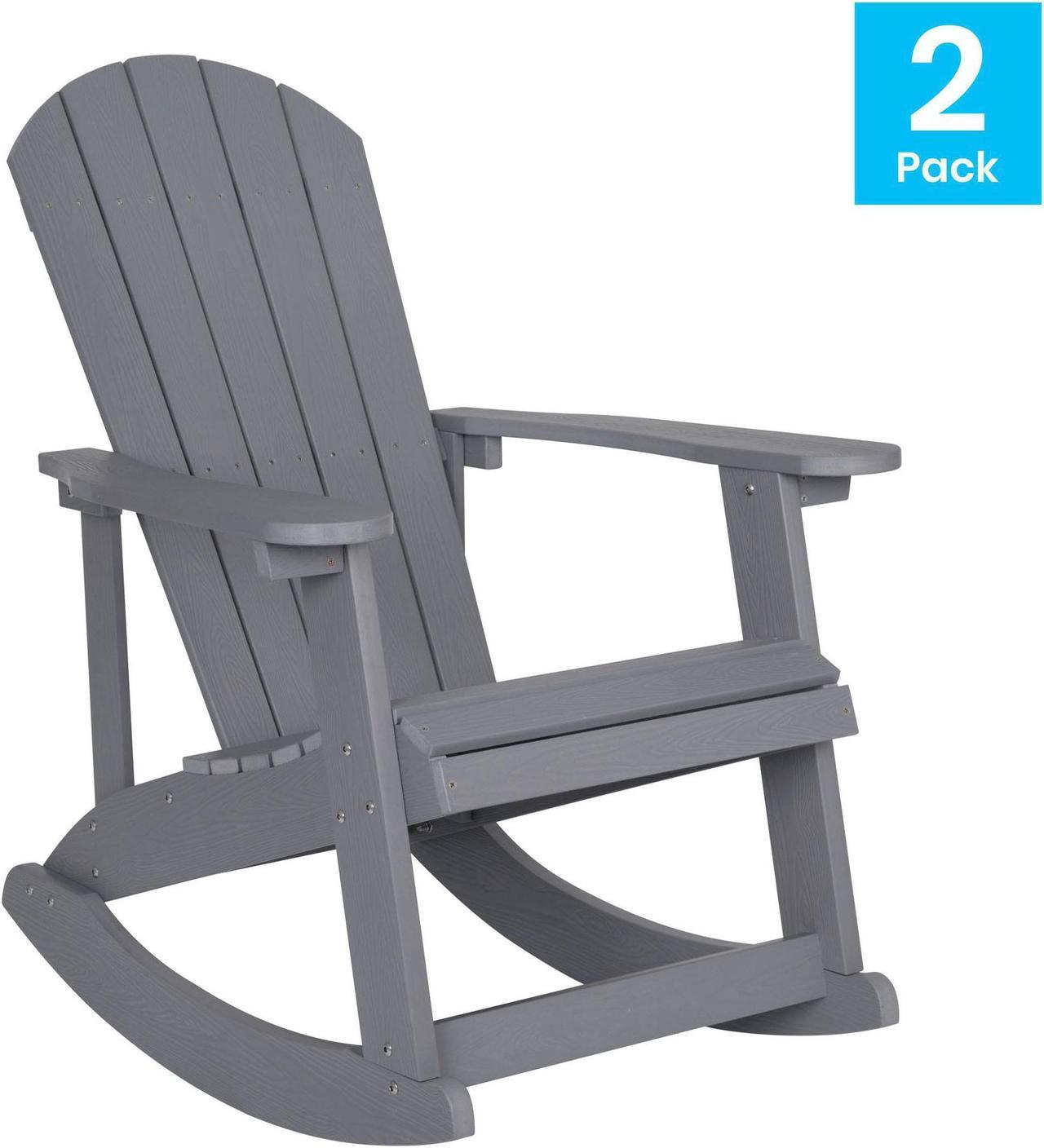 Alt view image 8 of 20 - Savannah All-Weather Poly Resin Wood Adirondack Rocking Chair with Rust Resistant Stainless Steel Hardware in Gray - Set of 2