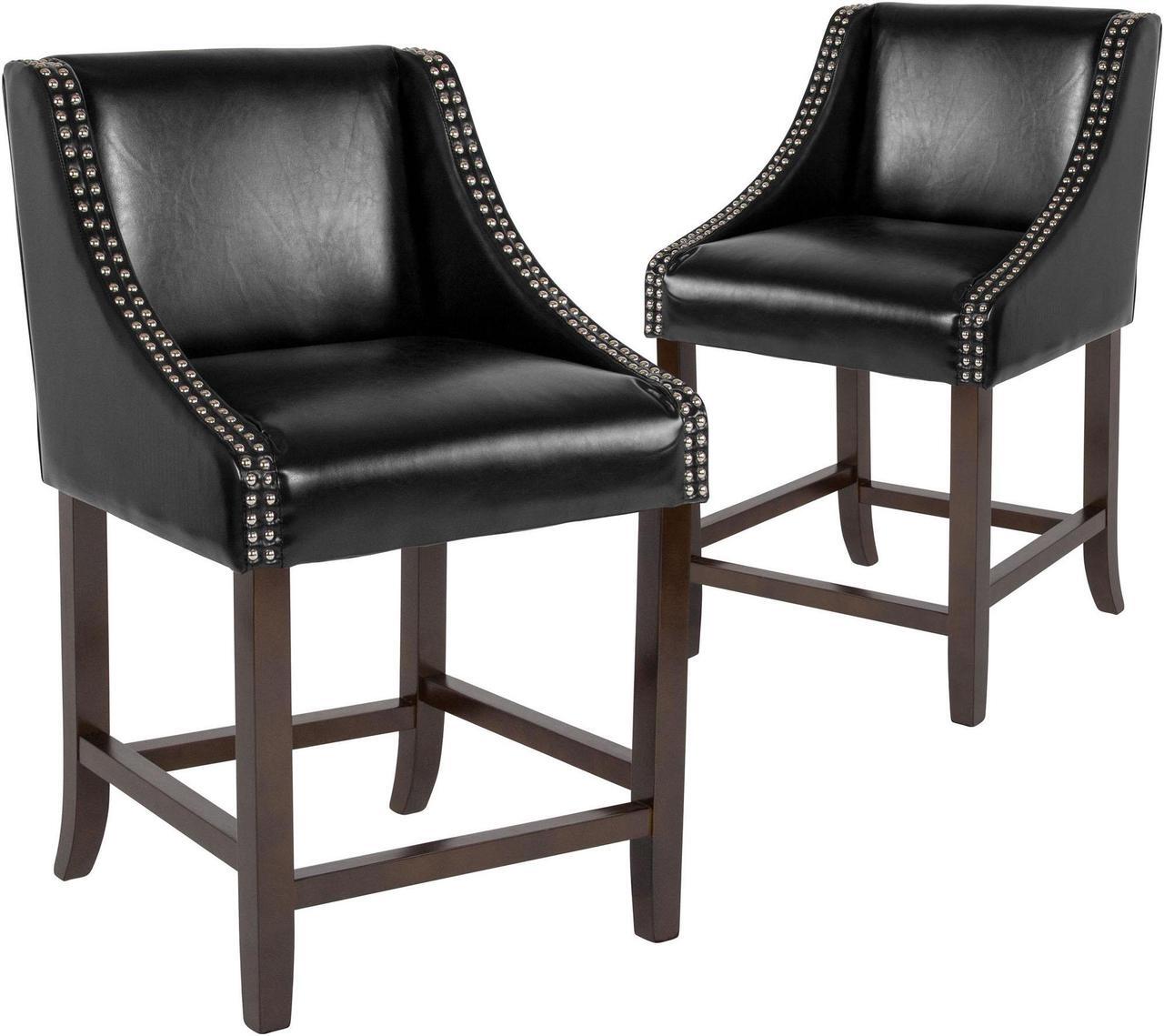 Alt view image 16 of 20 - Carmel Series 24" High Transitional Walnut Counter Height Stool with Nail Trim in Black LeatherSoft, Set of 2