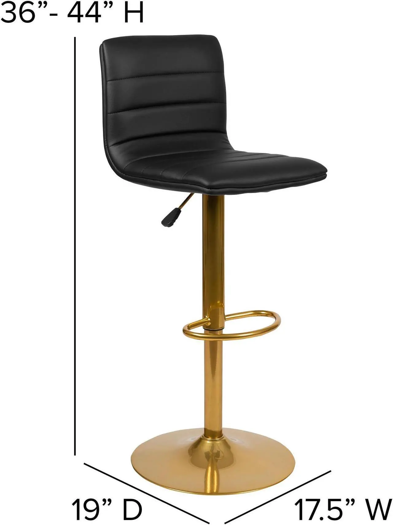 Alt view image 18 of 20 - Modern Black Vinyl Adjustable Bar Stool with Back, Counter Height Swivel Stool with Gold Pedestal Base, Set of 2