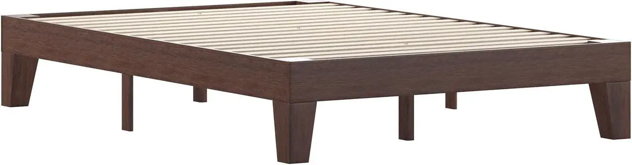Main image of Evelyn Walnut Finish Solid Wood Full Platform Bed, No Box Spring Required