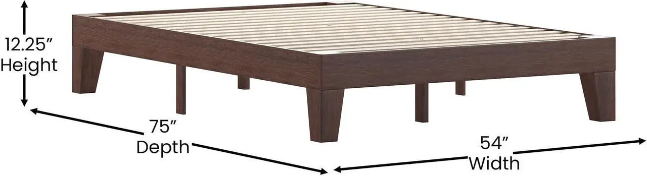 Alt view image 7 of 20 - Evelyn Walnut Finish Solid Wood Full Platform Bed, No Box Spring Required