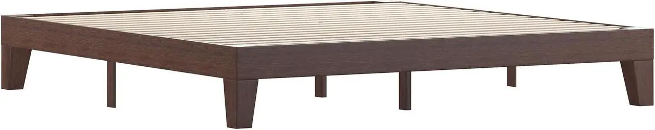 Main image of Evelyn Walnut Finish Solid Wood King Platform Bed, No Box Spring Required