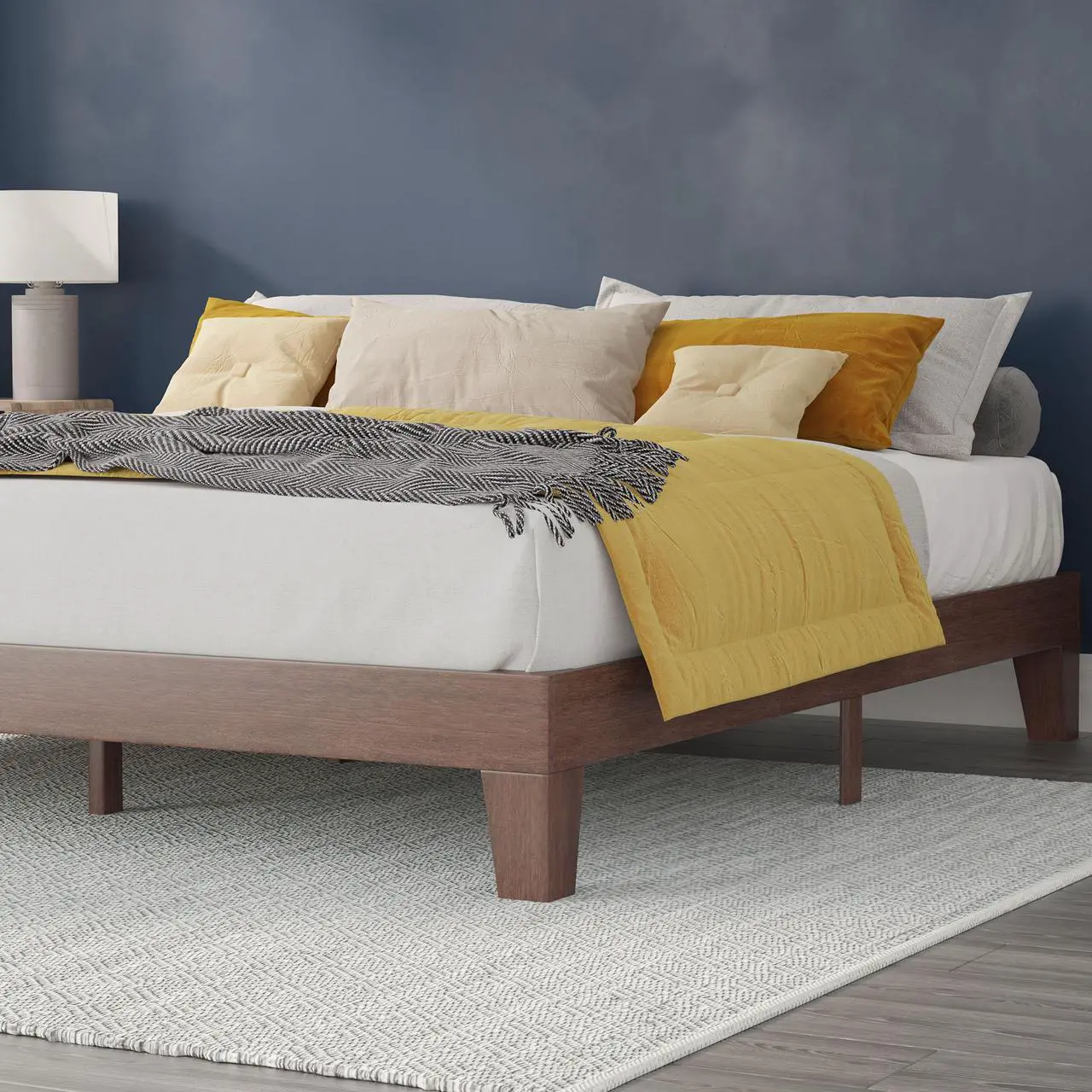 Alt view image 3 of 20 - Evelyn Walnut Finish Solid Wood King Platform Bed, No Box Spring Required