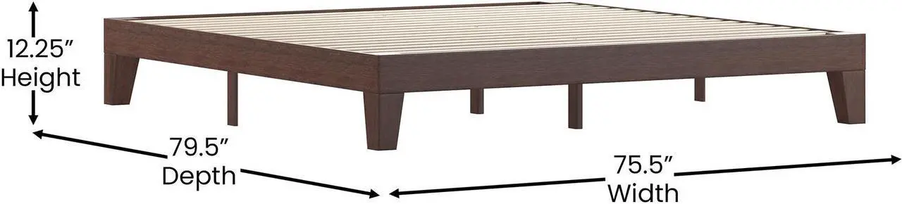 Alt view image 7 of 20 - Evelyn Walnut Finish Solid Wood King Platform Bed, No Box Spring Required