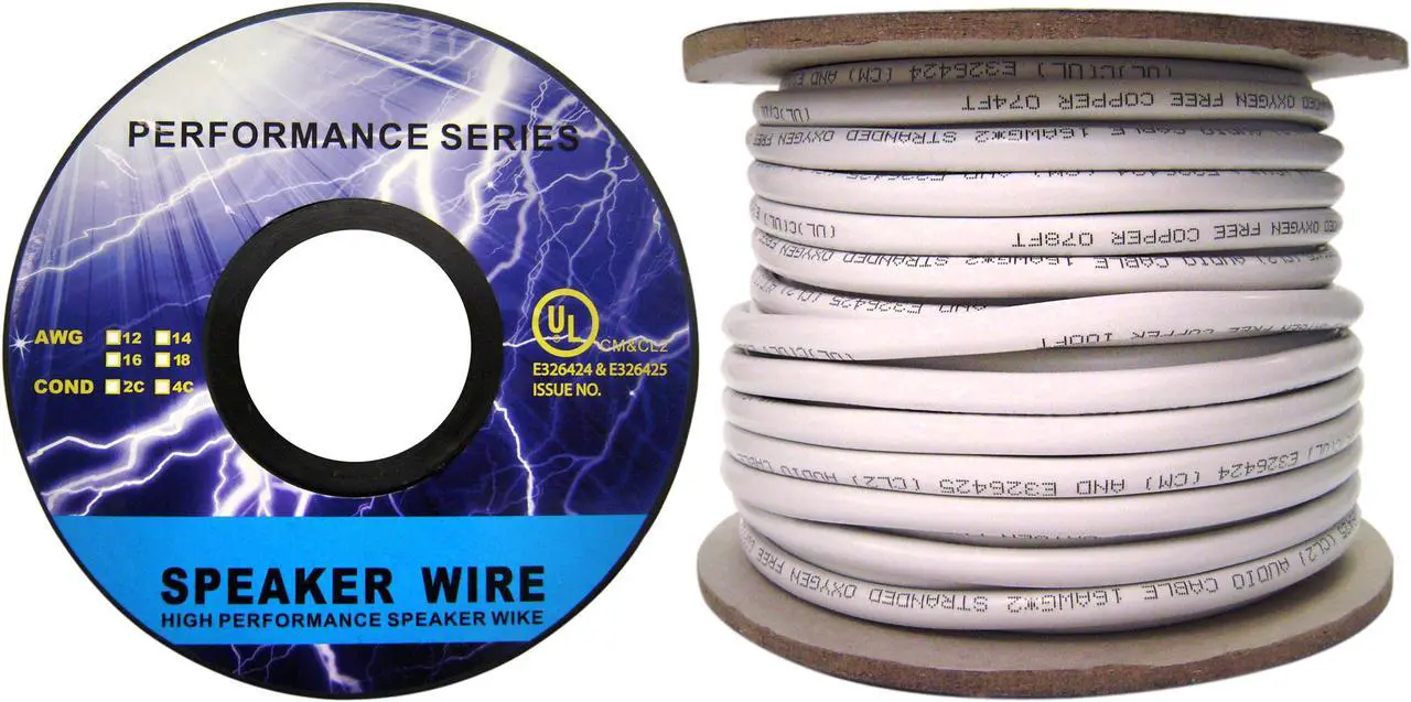 Main image of Speaker Cable, White, Pure Copper, CM / Inwall rated, 16 / 2 (16 AWG 2 Conductor), 65 Strand / 0.16mm, Spool, 50 foot