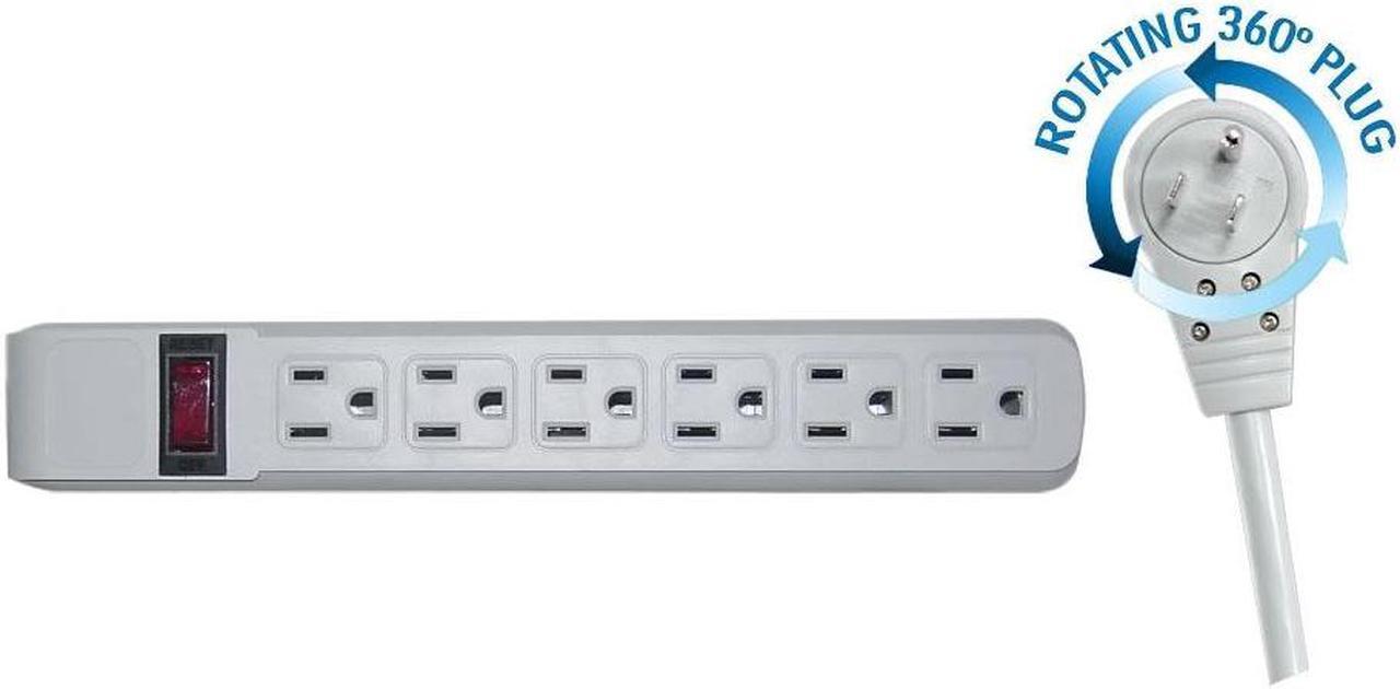 Main image of Surge Protector, Flat Rotating Plug, 6 Outlet Horizontal Outlets, Plastic, Power Cord 4 foot - Gray
