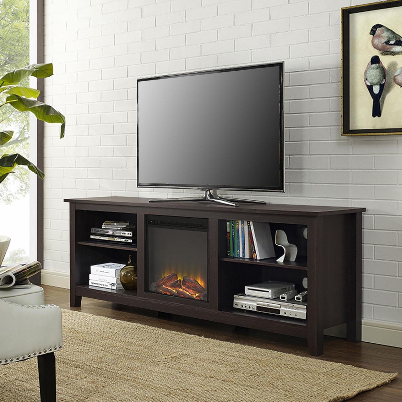 Alt view image 8 of 14 - Walker Edison W70FP18ES 70 x 24 in. Fireplace TV Stand - Espresso
