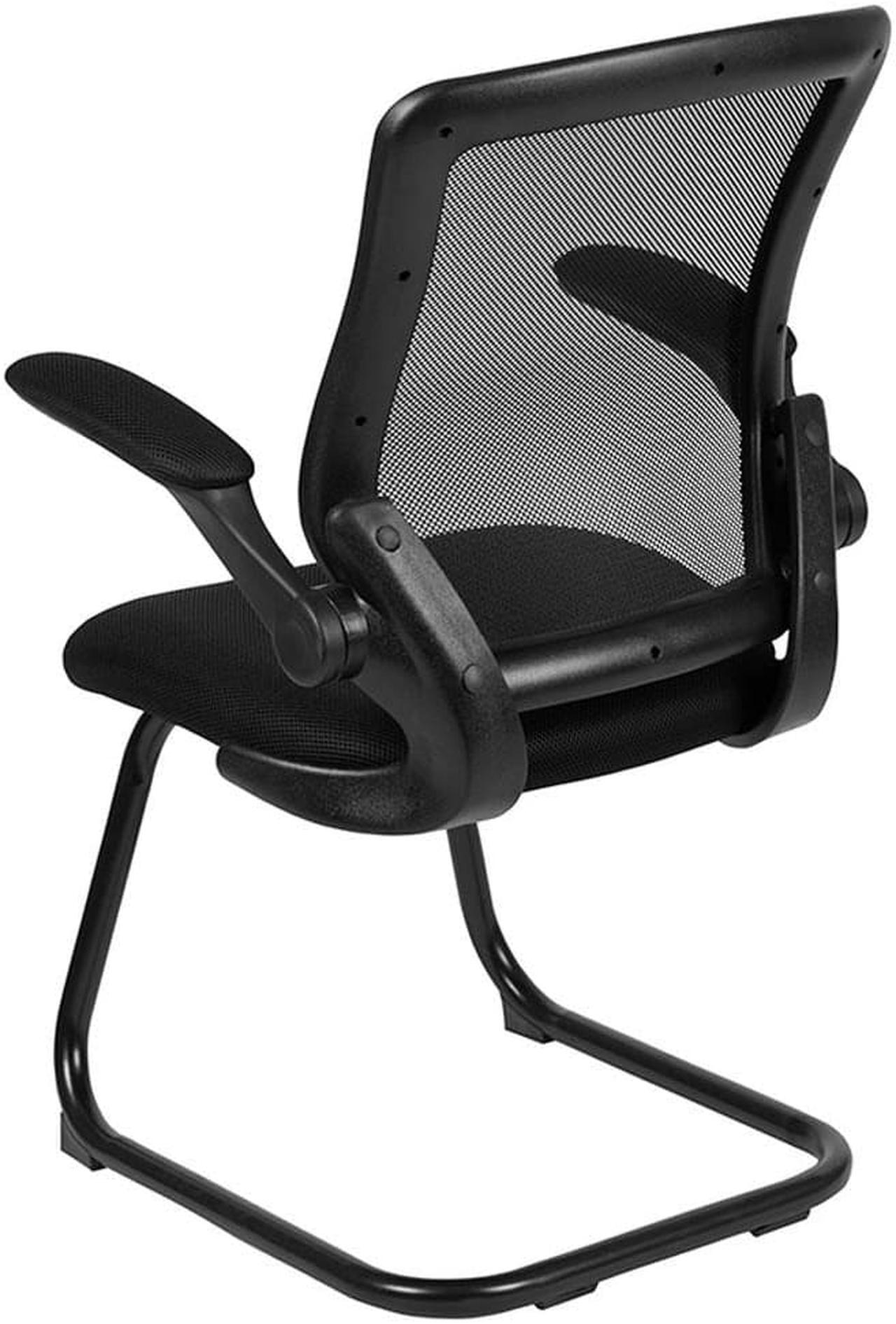 Alt view image 12 of 20 - Black Mesh Sled Base Side Reception Chair with Flip-Up Arms