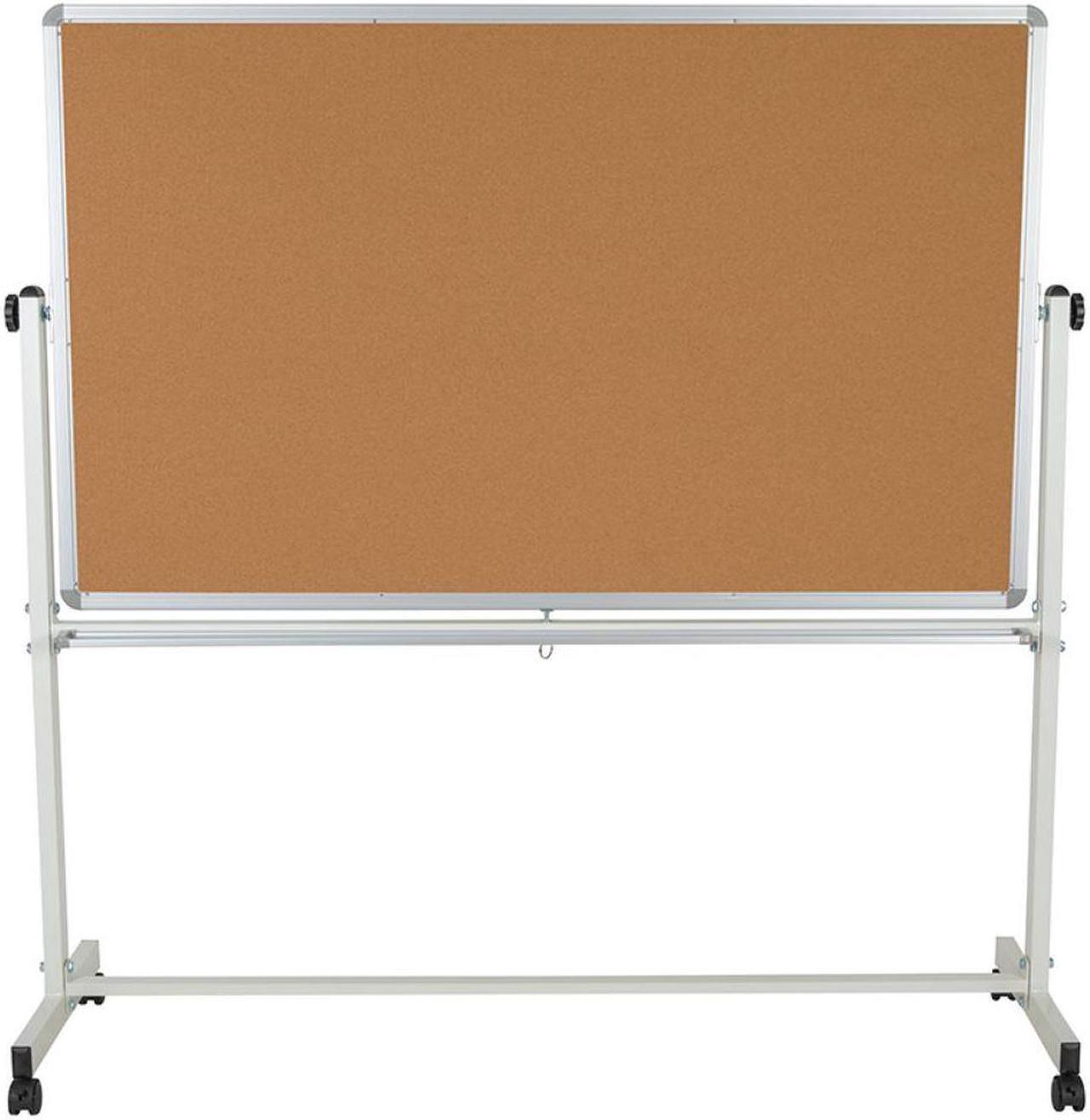 Alt view image 14 of 20 - HERCULES Series 64.25"W x 64.75"H Reversible Mobile Cork Bulletin Board and White Board with Pen Tray