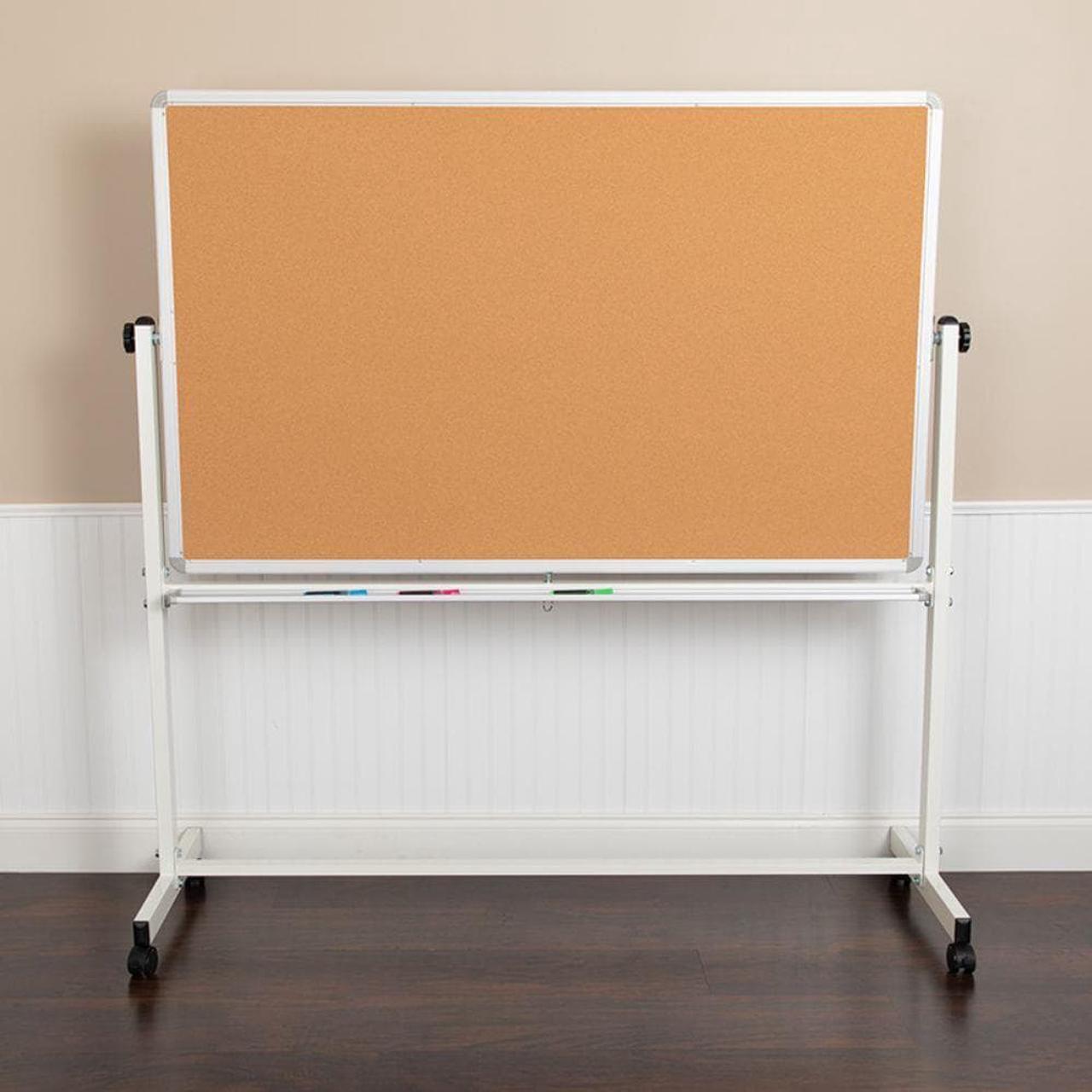 Alt view image 11 of 20 - HERCULES Series 64.25"W x 64.75"H Reversible Mobile Cork Bulletin Board and White Board with Pen Tray