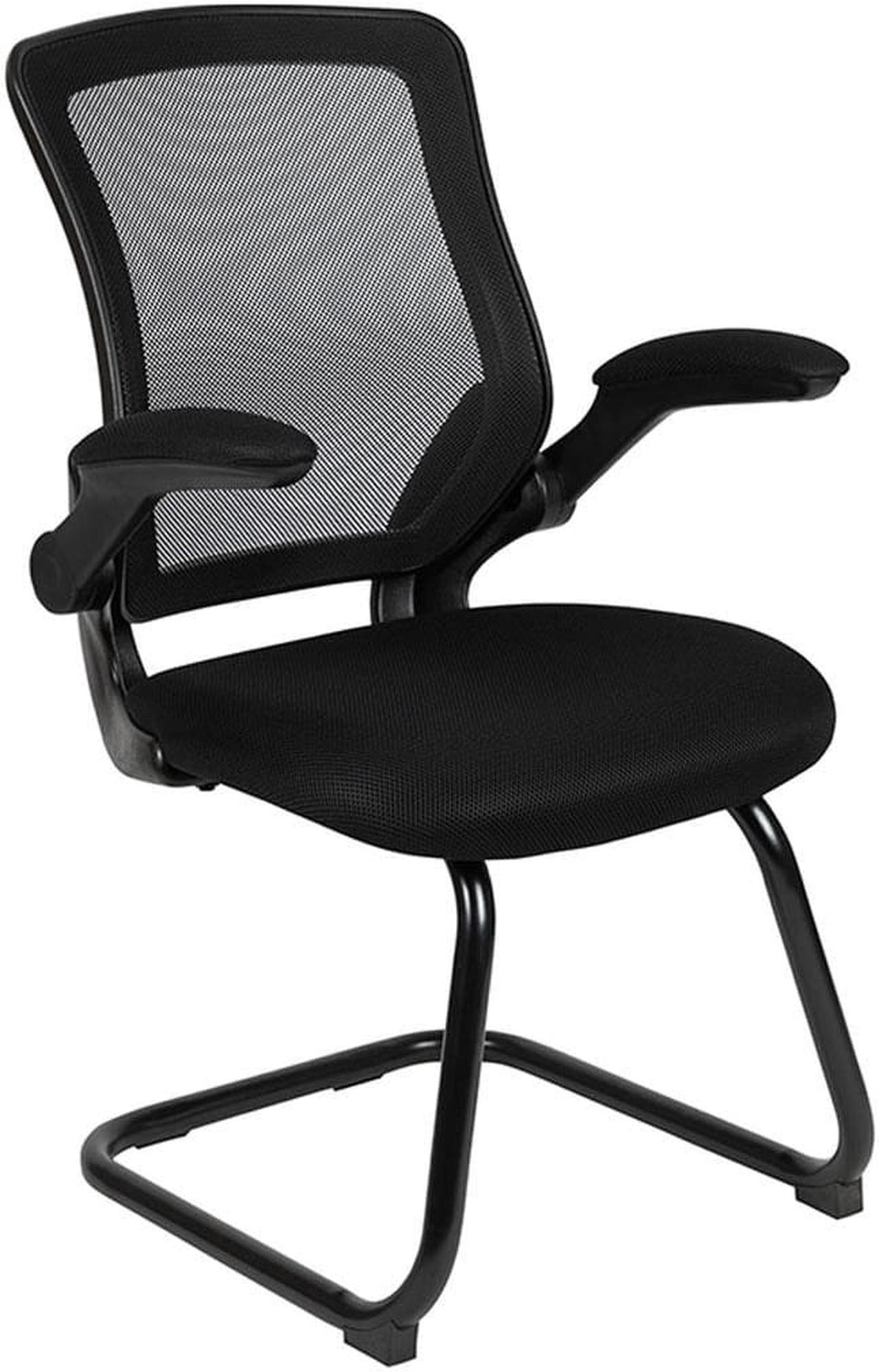 Alt view image 10 of 20 - Black Mesh Sled Base Side Reception Chair with Flip-Up Arms