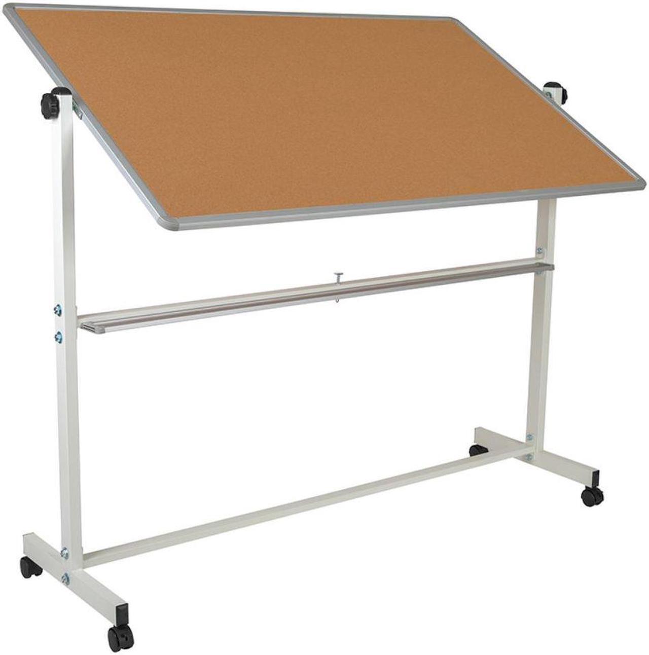 Alt view image 13 of 20 - HERCULES Series 64.25"W x 64.75"H Reversible Mobile Cork Bulletin Board and White Board with Pen Tray