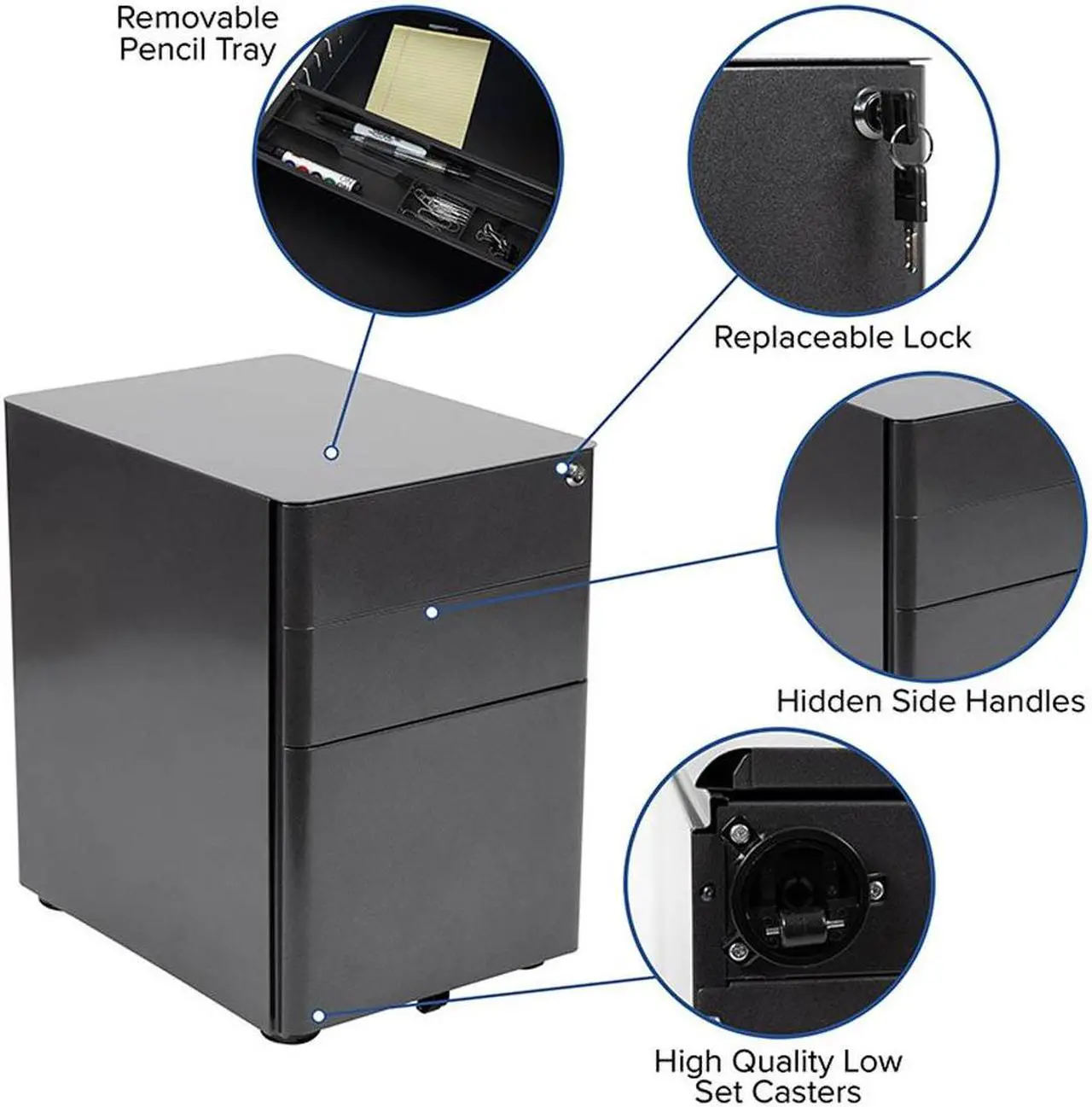 Alt view image 13 of 20 - Flash Furniture 3-Drawer Cabinet Legal & Letter Files Black 21" (HZCHPL01BK)