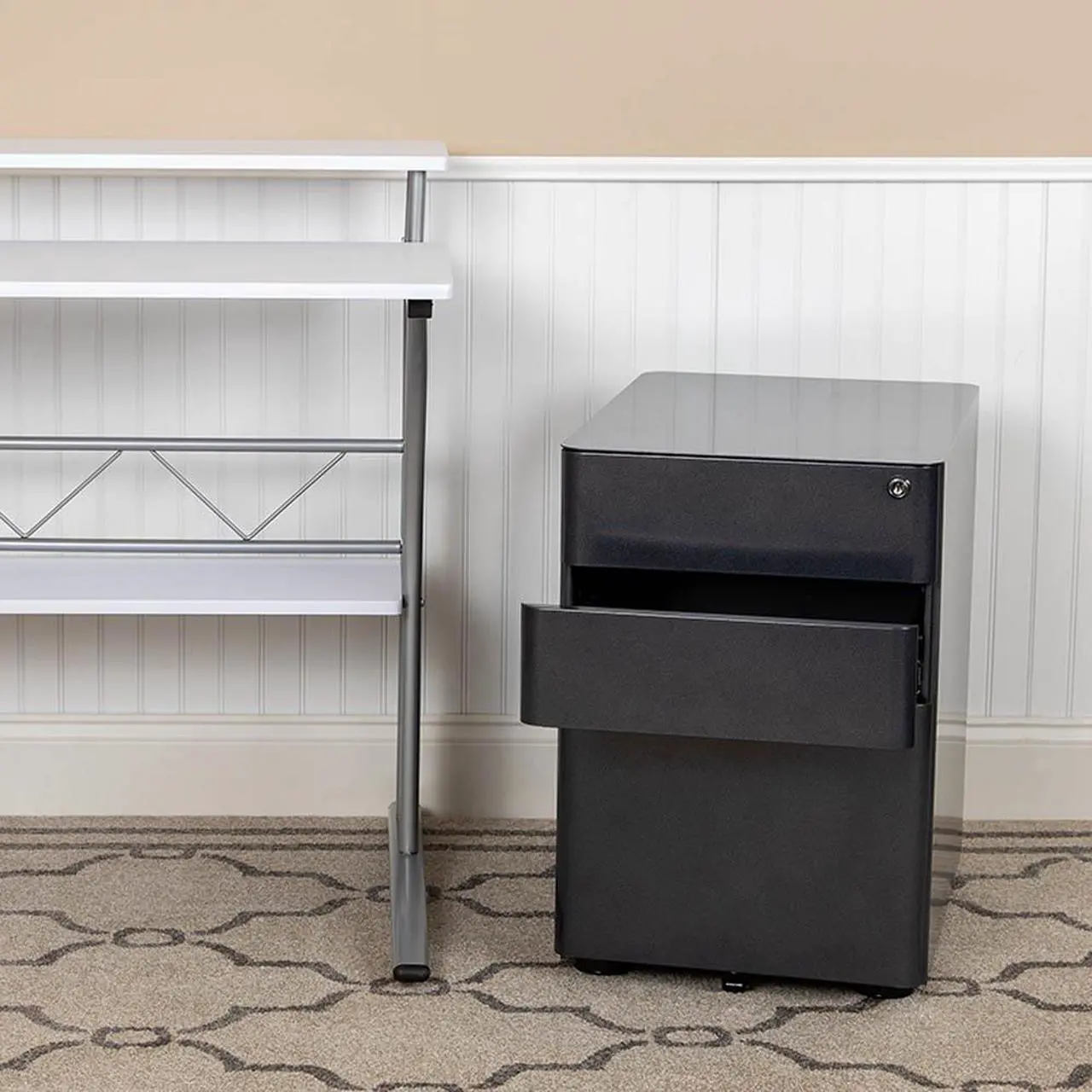 Alt view image 9 of 20 - Flash Furniture 3-Drawer Cabinet Legal & Letter Files Black 21" (HZCHPL01BK)