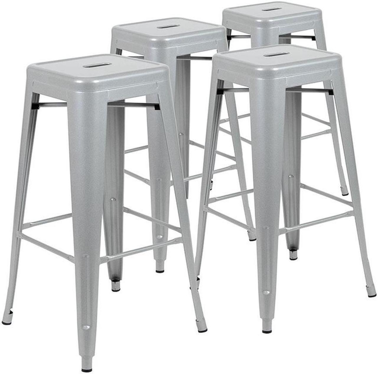 Alt view image 10 of 20 - 30" High Metal Indoor Bar Stool in Silver - Stackable Set of 4