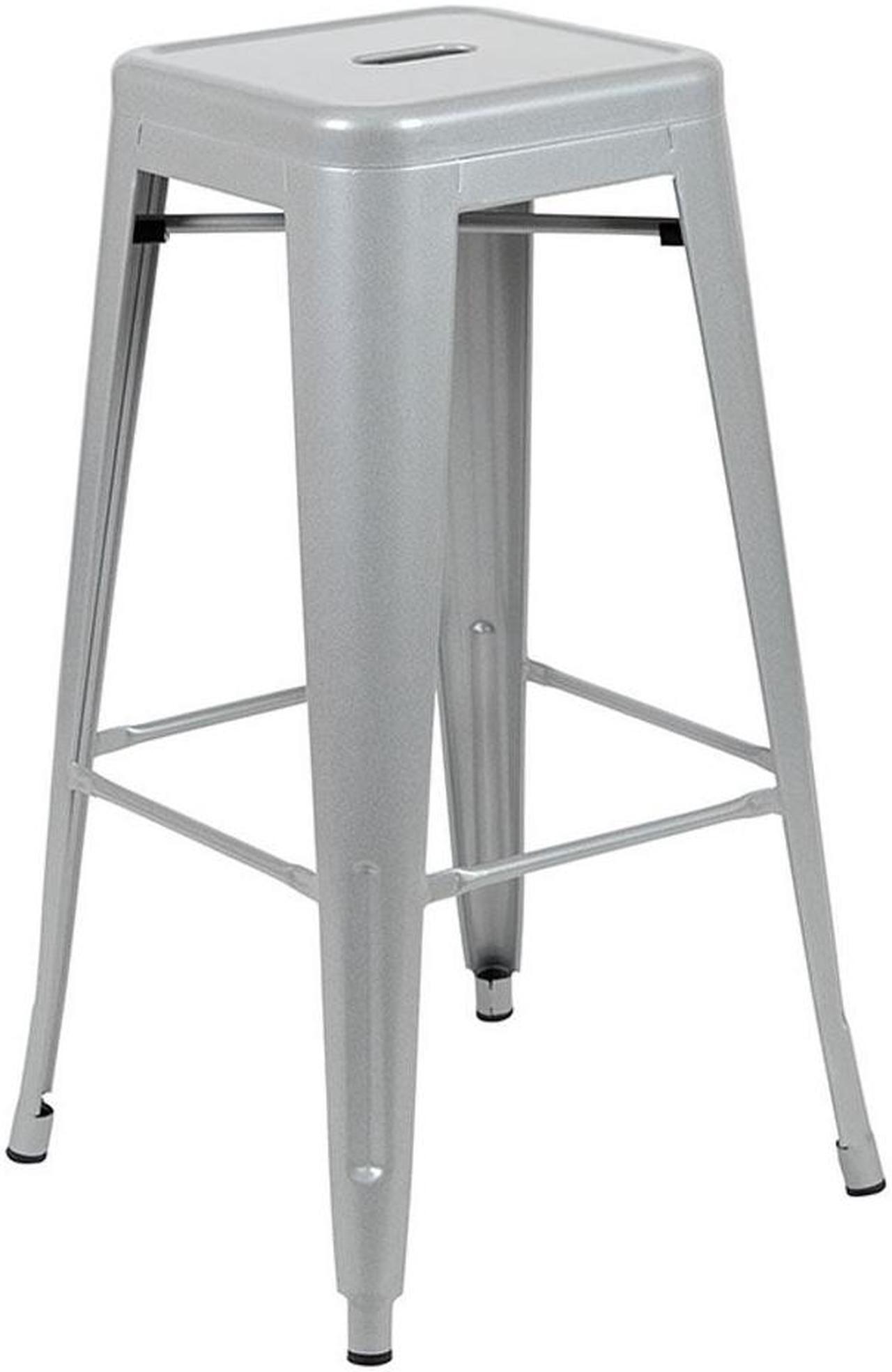 Alt view image 8 of 20 - 30" High Metal Indoor Bar Stool in Silver - Stackable Set of 4