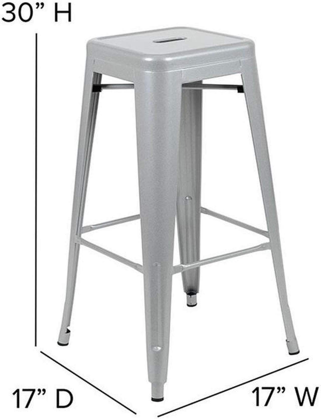 Alt view image 14 of 20 - 30" High Metal Indoor Bar Stool in Silver - Stackable Set of 4