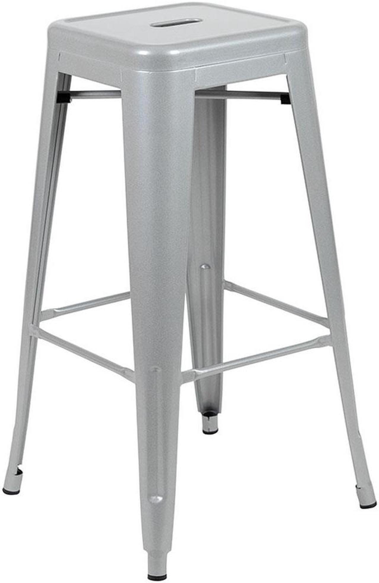 Alt view image 11 of 20 - 30" High Metal Indoor Bar Stool in Silver - Stackable Set of 4