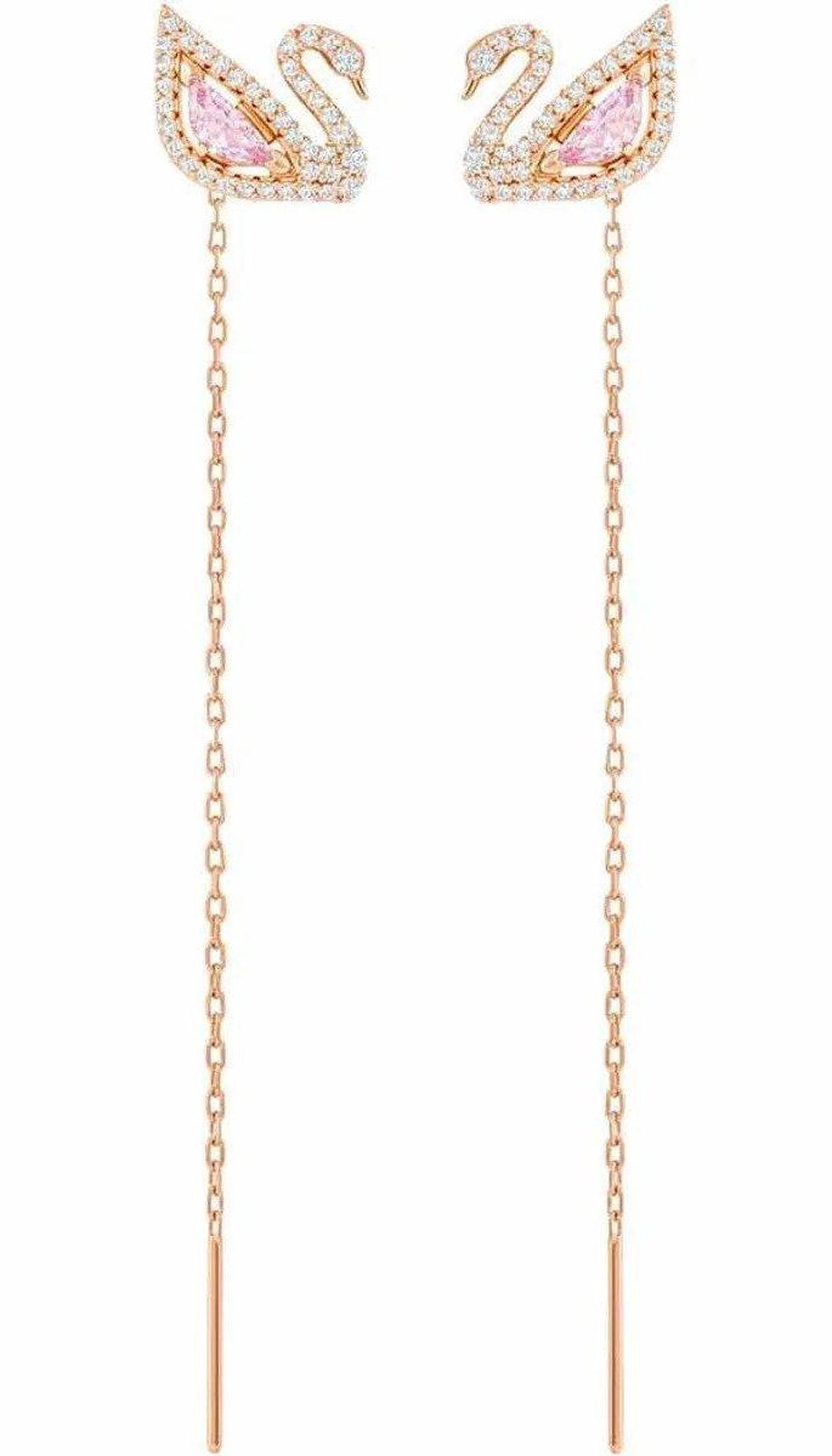 Main image of Swarovski Dazzling Swan Drop Earrings Swan - Pink - Rose Gold-Tone Plated
