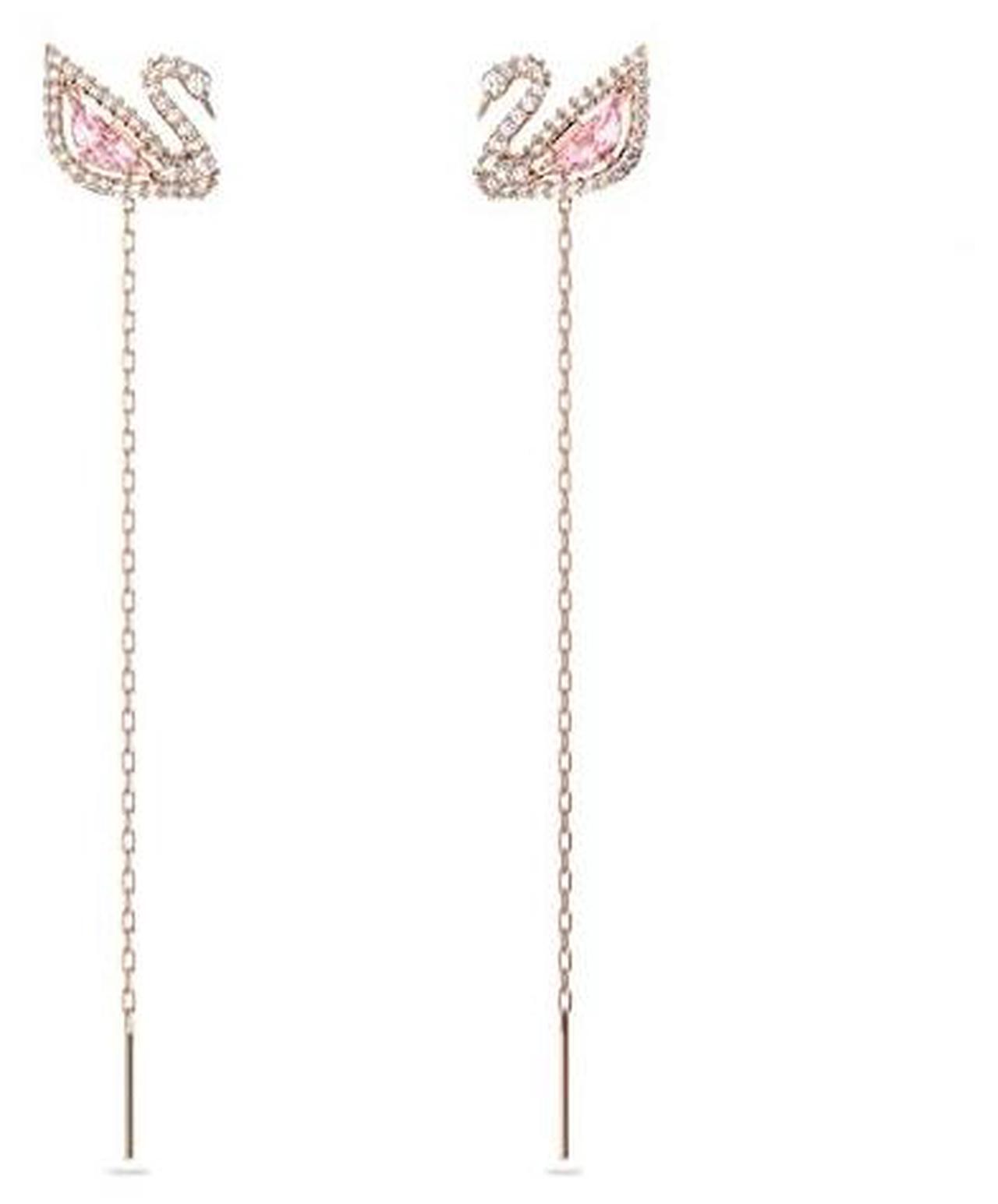 Alt view image 2 of 3 - Swarovski Dazzling Swan Drop Earrings Swan - Pink - Rose Gold-Tone Plated