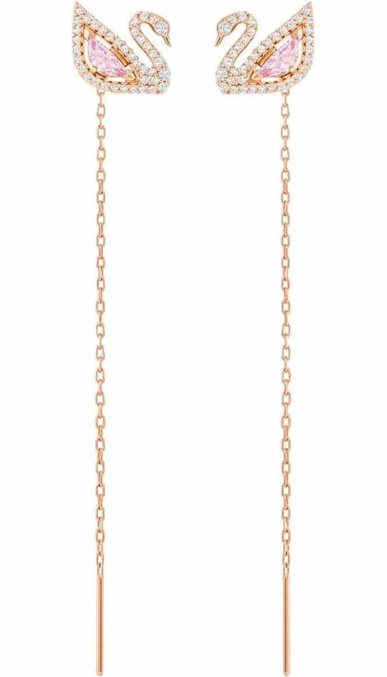 Alt view image 3 of 3 - Swarovski Dazzling Swan Drop Earrings Swan - Pink - Rose Gold-Tone Plated