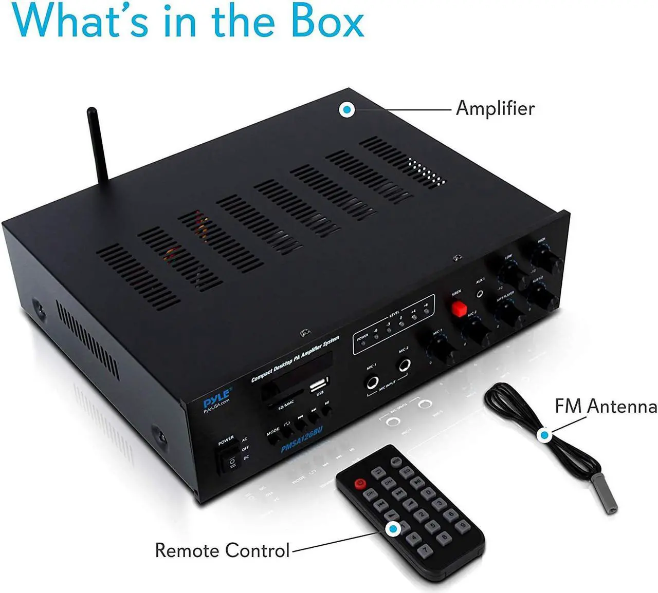 Alt view image 5 of 7 - Bluetooth Public Address Amplifier - Compact PA Speaker & Microphone Receiver System with 70V/100V Output, MP3/USB/SD Readers, FM Radio (500 Watt)