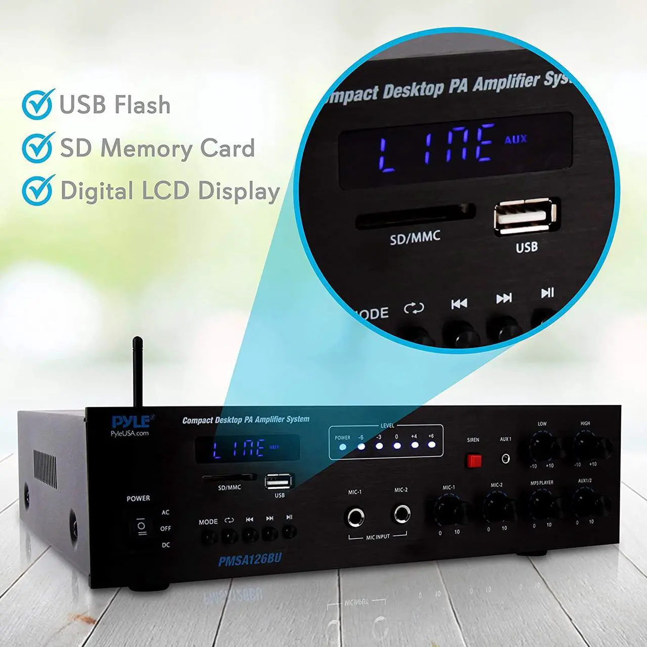 Alt view image 6 of 7 - Bluetooth Public Address Amplifier - Compact PA Speaker & Microphone Receiver System with 70V/100V Output, MP3/USB/SD Readers, FM Radio (500 Watt)