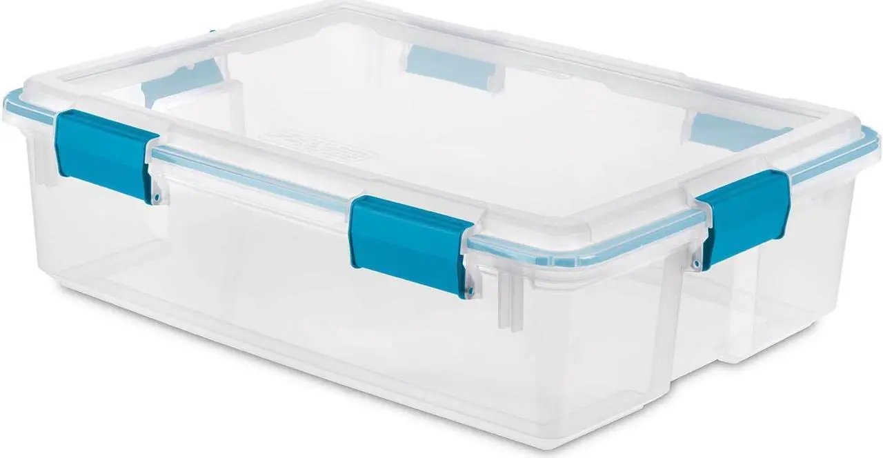 Alt view image 6 of 10 - Sterilite 19314304 37 Quart Thin Latched Gasket Plastic Storage Bin Tote, Clear