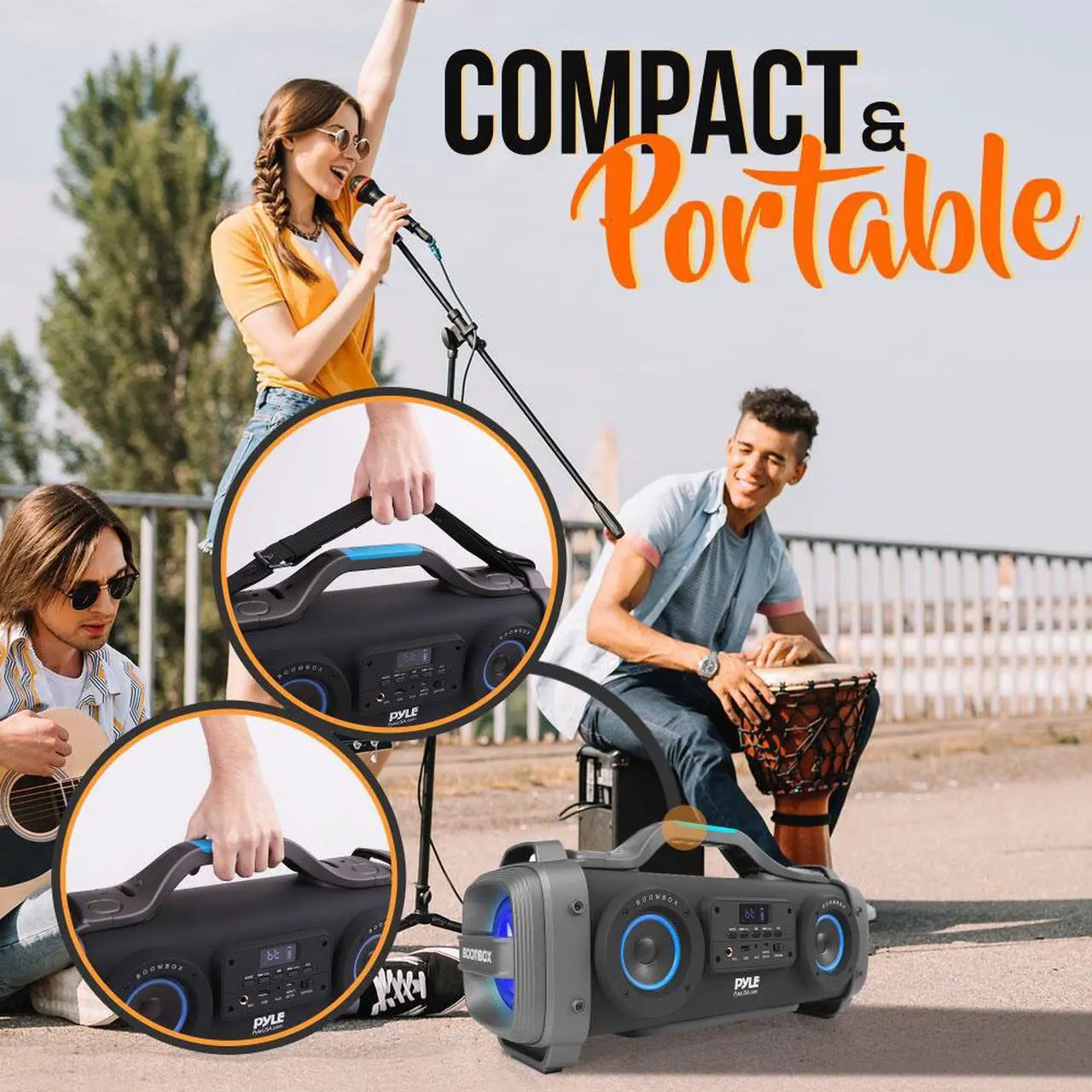 Alt view image 7 of 7 - Pyle PBMSPG148 Bluetooth Boombox Karaoke Speaker System with DJ Party Lights
