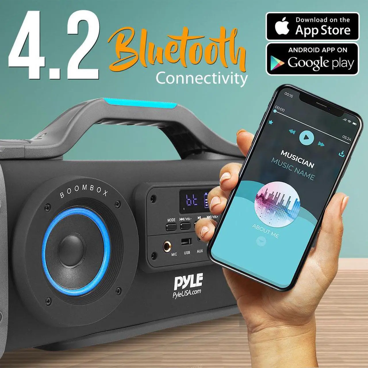 Alt view image 3 of 7 - Pyle PBMSPG148 Bluetooth Boombox Karaoke Speaker System with DJ Party Lights