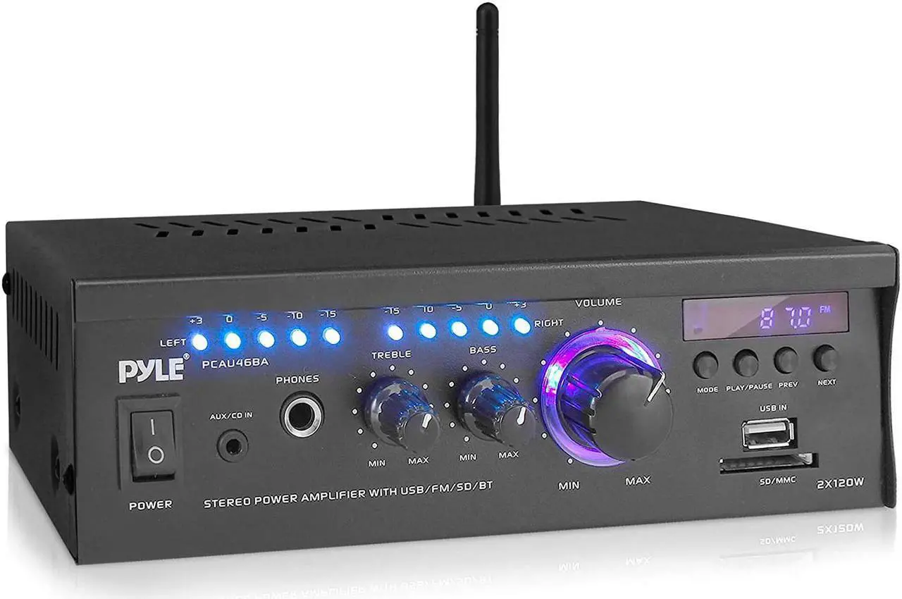Alt view image 8 of 14 - Wireless Bluetooth Home Stereo Amplifier - 2x120 Watt Power Amplifier Home Audio Bluetooth Receiver System W/Blue Led Display, USB/SD, AUX, RCA, Headphone Jack - Remote - Pyle PCAU46BA