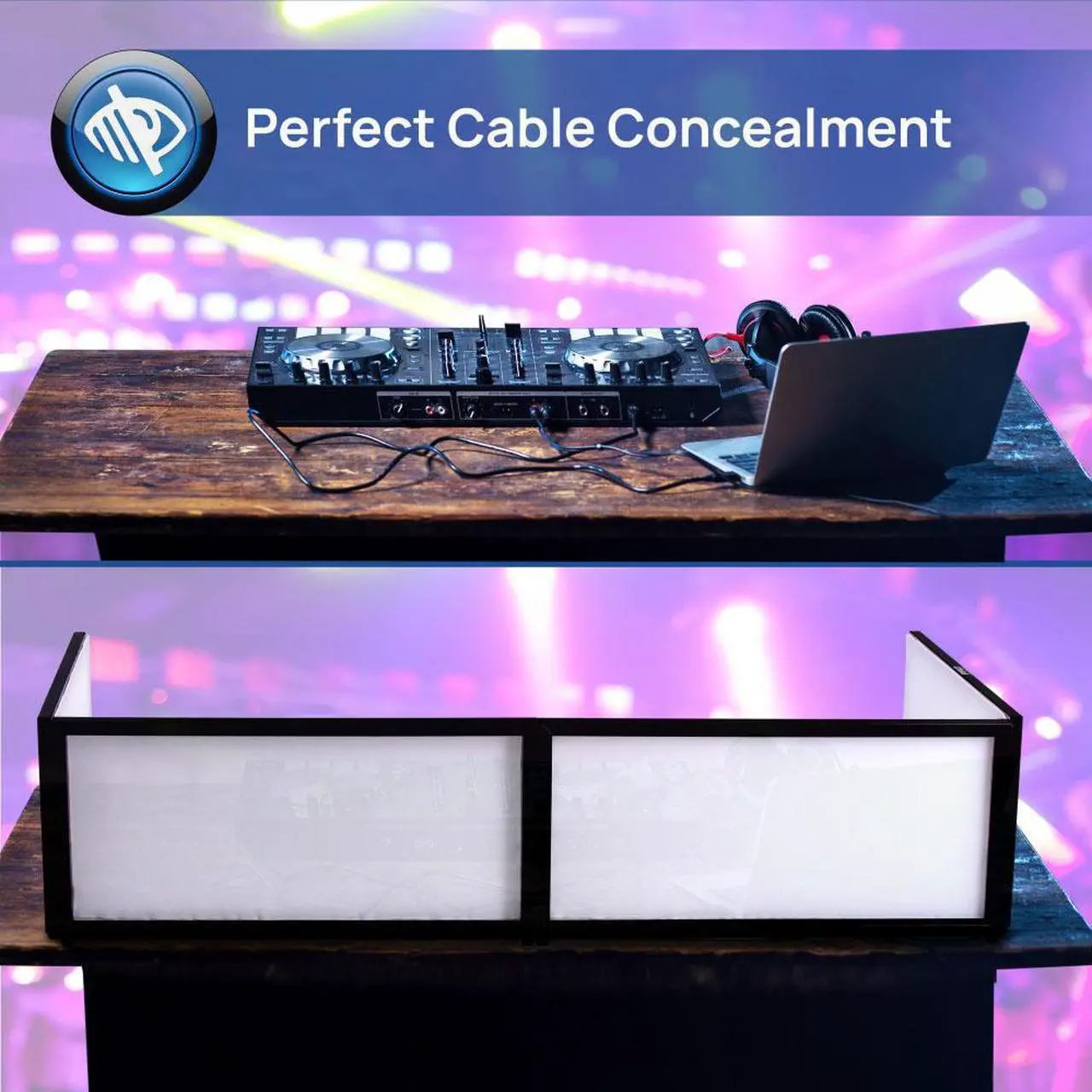 Alt view image 2 of 7 - Pyle PDJFAC02 20x68x16 Inch Tabletop DJ Booth Cover Screen Scrim Panel Facade