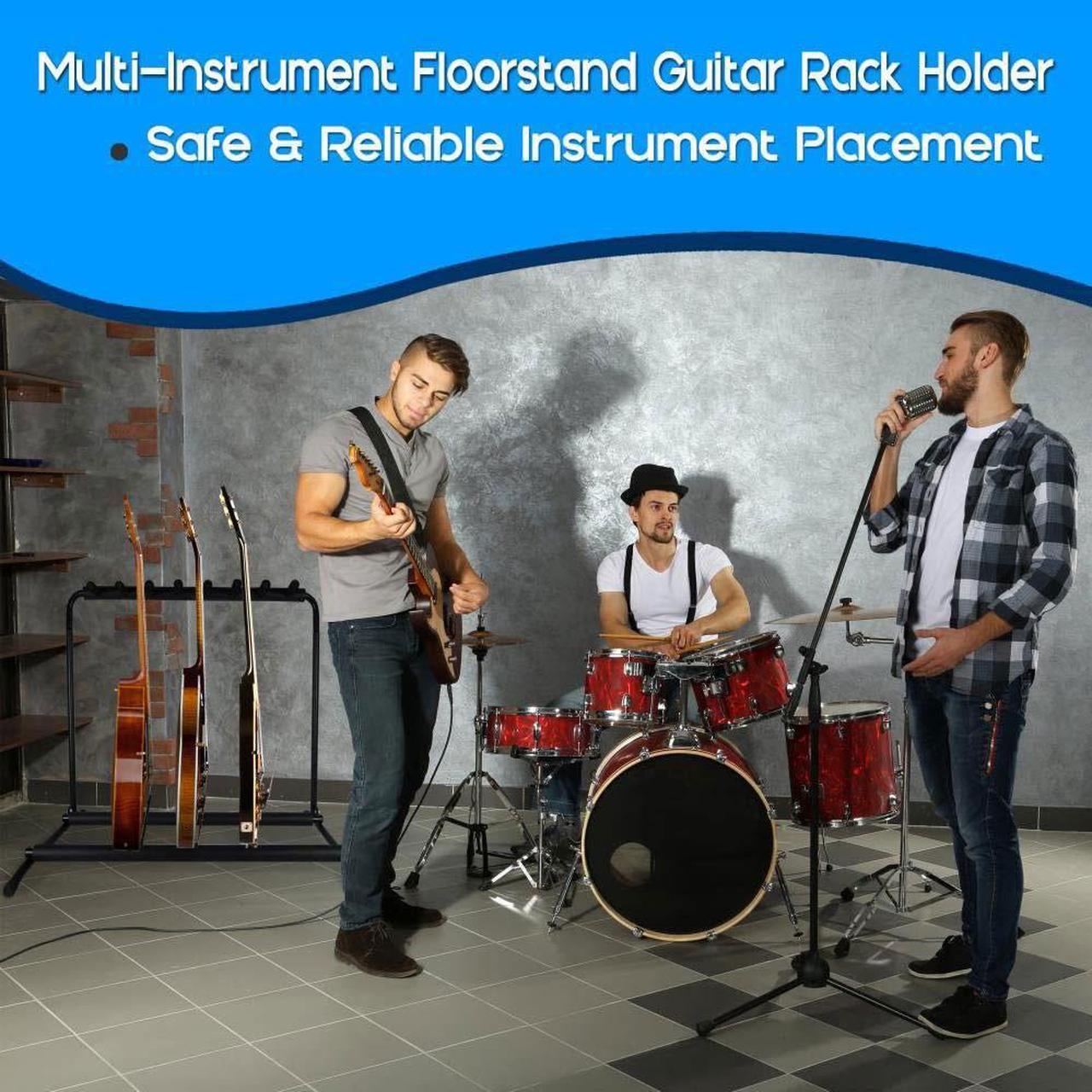 Alt view image 4 of 10 - Pyle PGST43 Multi Instrument 7 Slot Universal Guitar Floor Stand Rack Holder