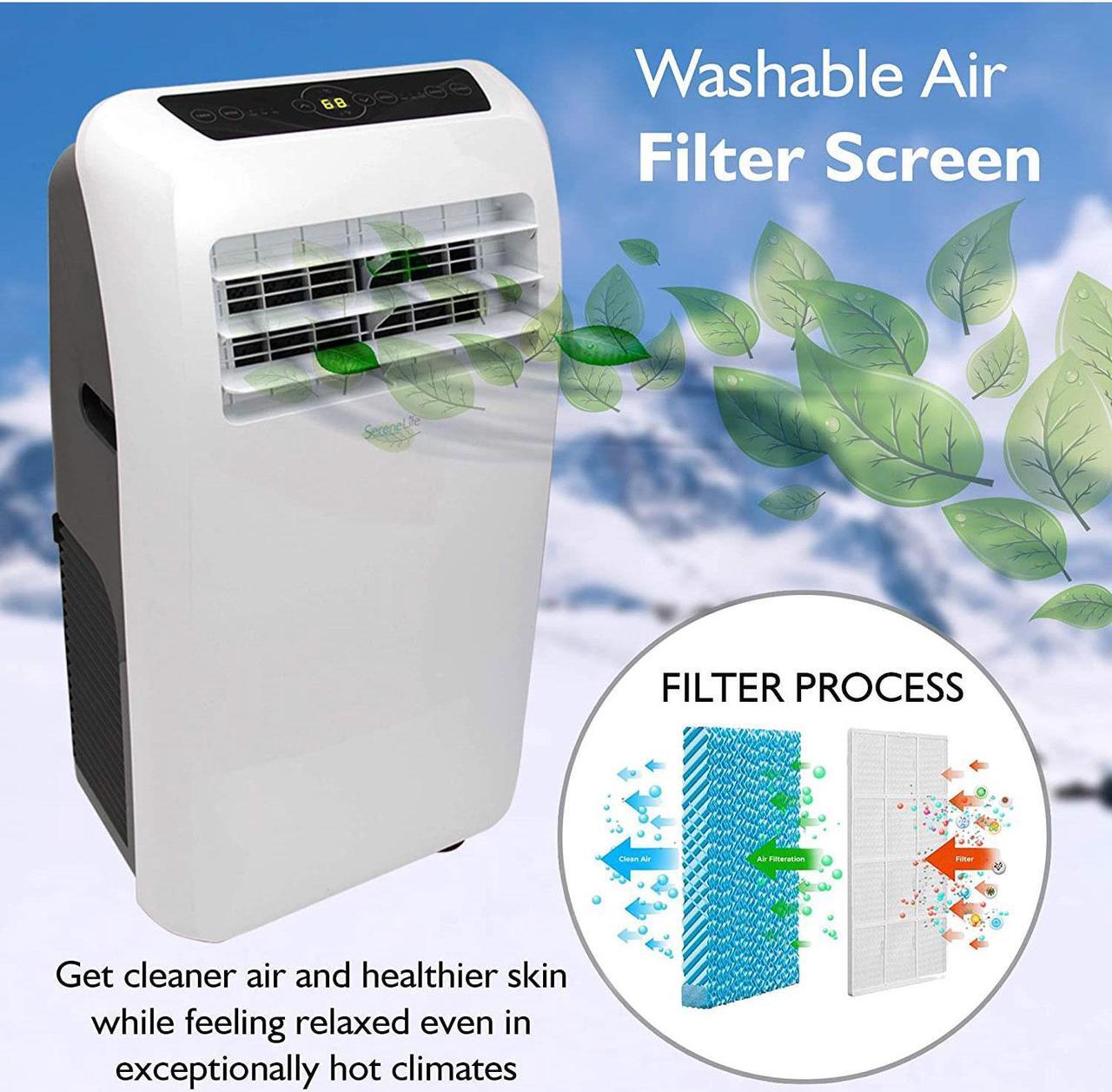 Alt view image 7 of 11 - serenelife 10,000 btu portable air conditioner + 9,000 btu heater, 4in1 ac unit with builtin dehumidifier, fan modes, remote control, complete window exhaust kit for rooms up to 350 sq. ft
