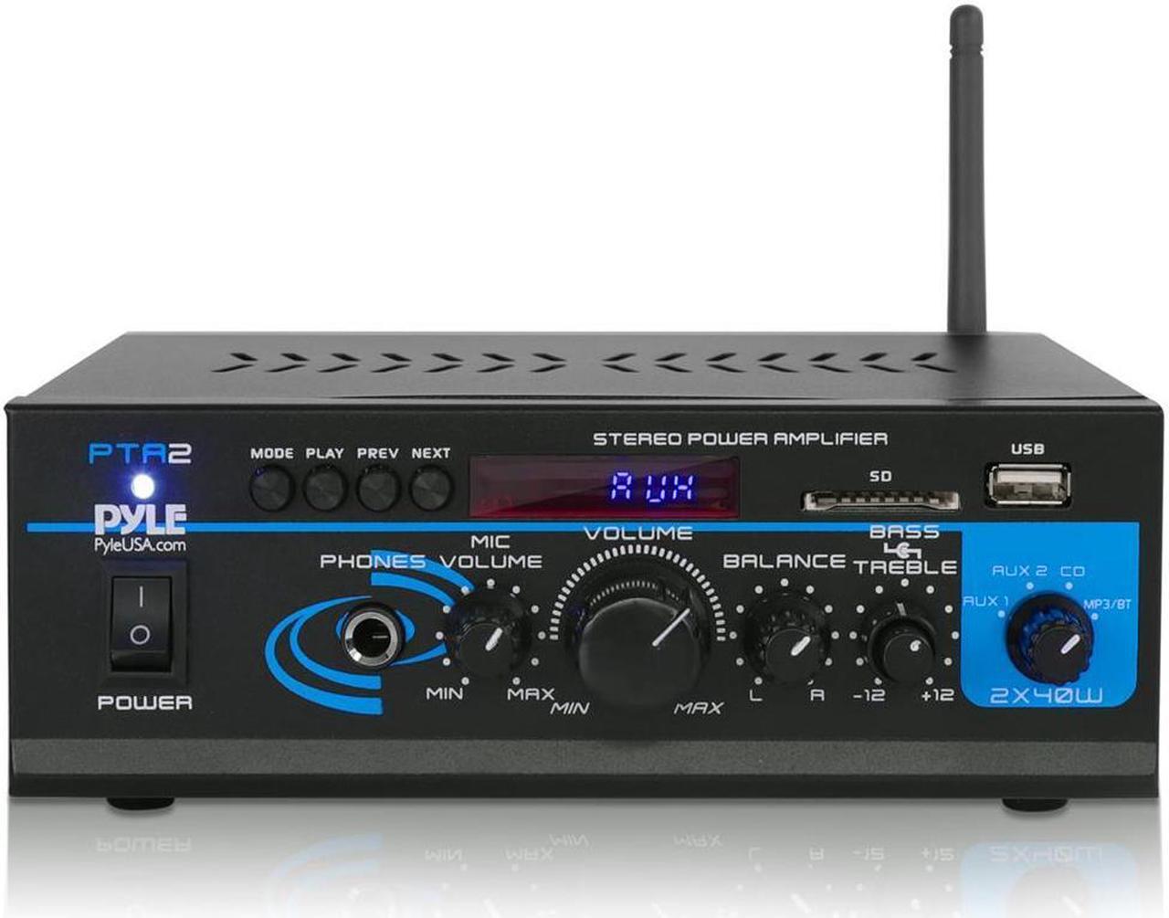 Alt view image 20 of 20 - Home Audio Power Amplifier System - 2X40W Mini Dual Channel Mixer Sound Stereo Receiver Box w/ AUX, Mic Input - For Amplified Speakers, PA, CD Player, Theater via RCA, Studio Use - Pyle PTA2