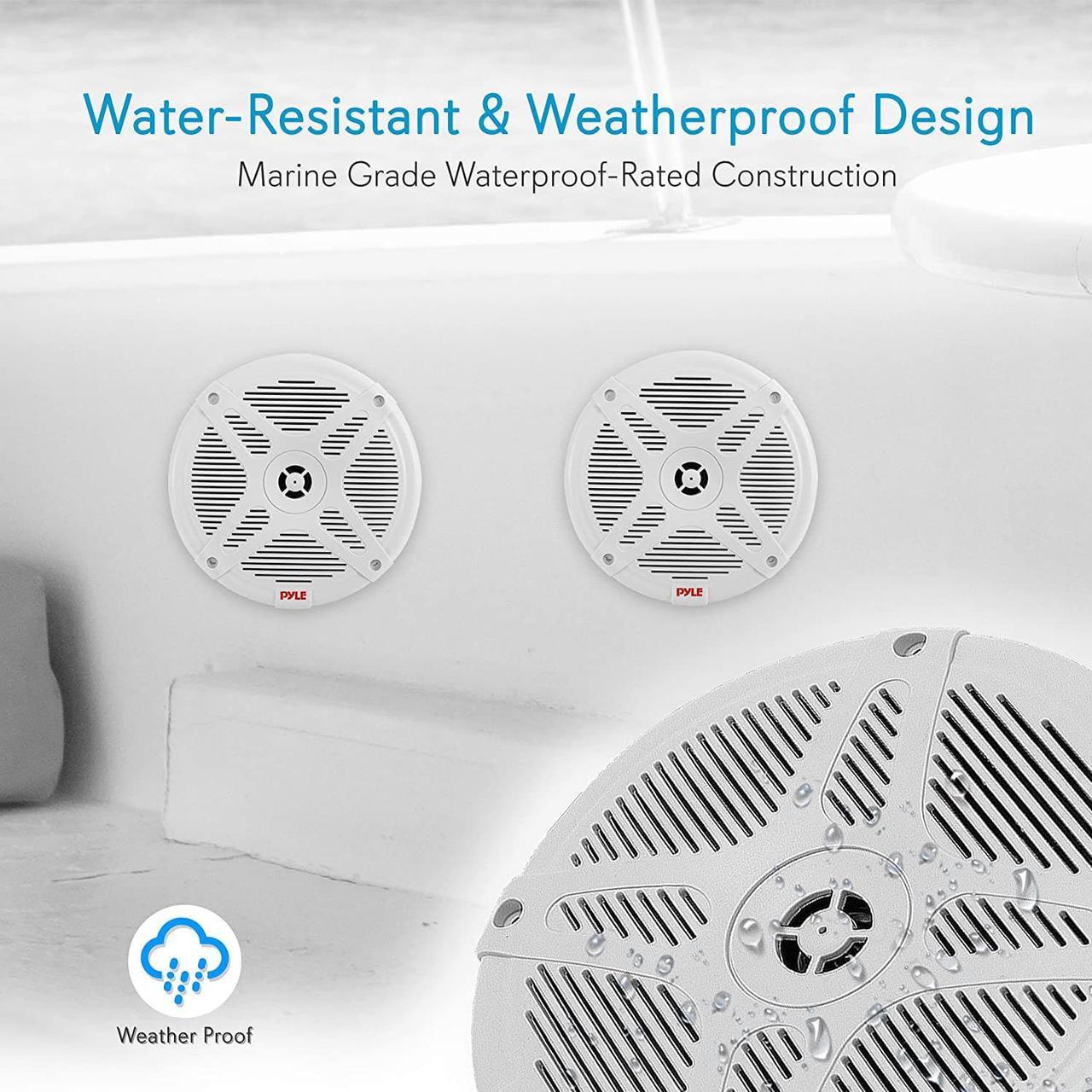 Alt view image 5 of 7 - 6.5 inch bluetooth marine speakers  2way ipx4 waterproof and weather resistant outdoor audio dual stereo sound system with 600 watt power and low profile design  1 pair  pyle plmrbt65w white