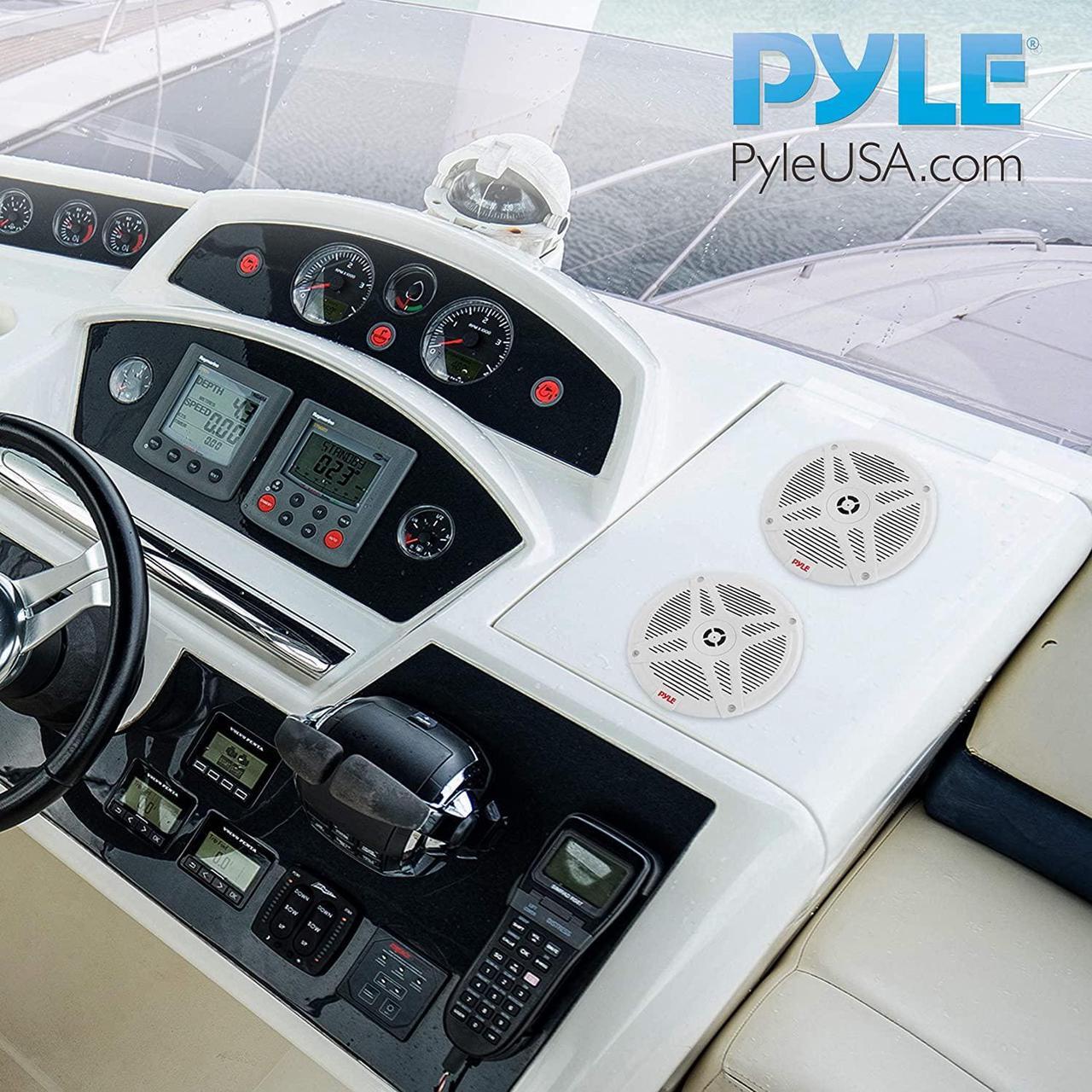 Alt view image 7 of 7 - 6.5 inch bluetooth marine speakers  2way ipx4 waterproof and weather resistant outdoor audio dual stereo sound system with 600 watt power and low profile design  1 pair  pyle plmrbt65w white
