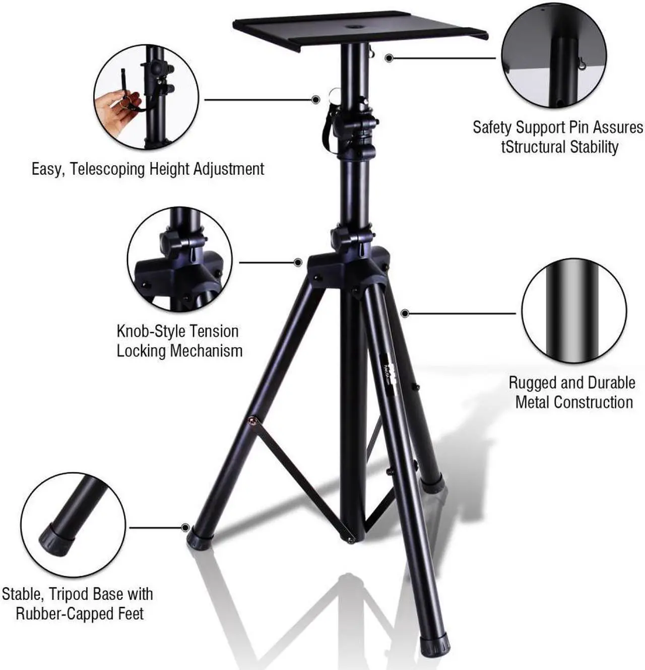Alt view image 4 of 6 - Pyle PSTND32 Universal Tripod Dual Studio Monitor Speaker Stand Mount Kit, Pair