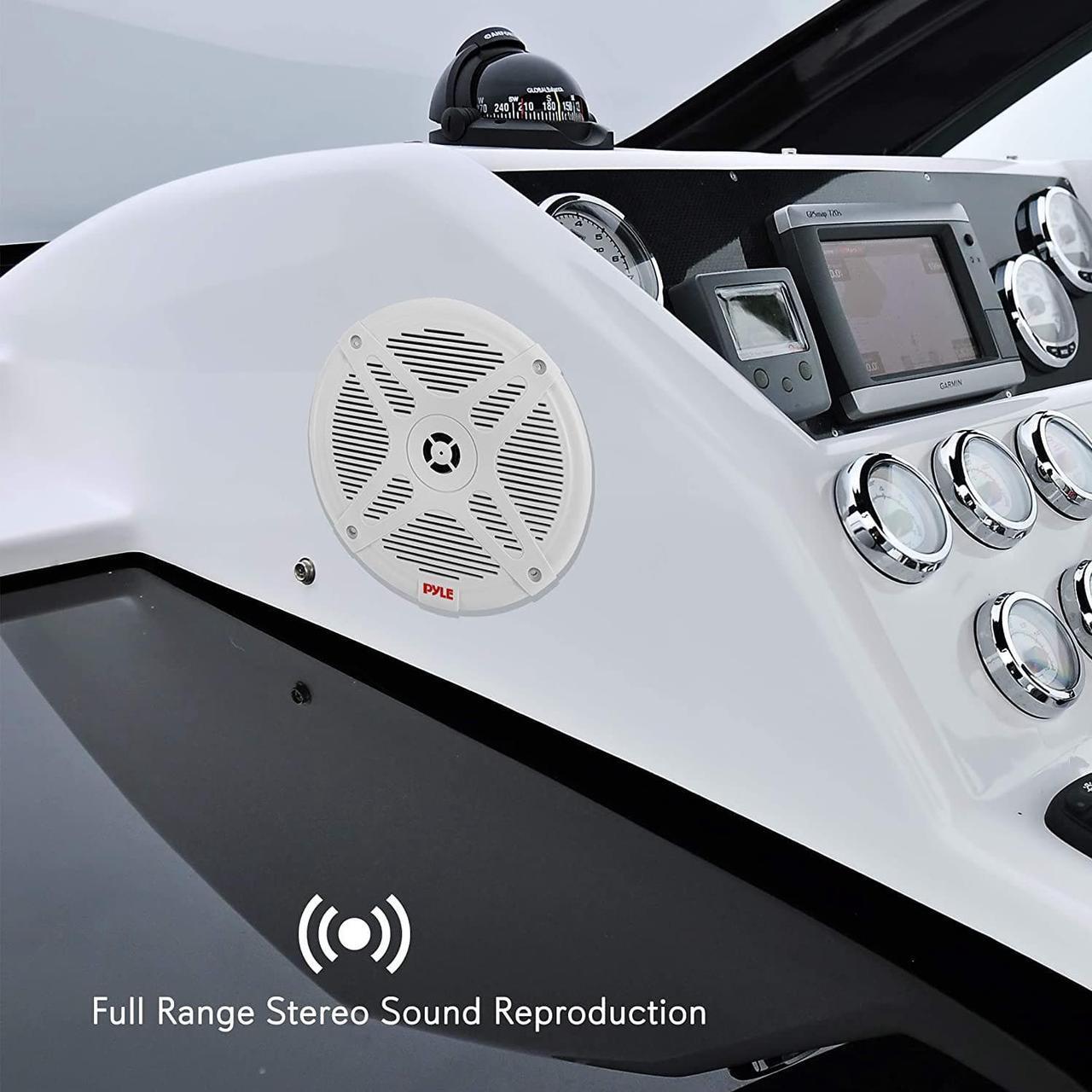 Alt view image 6 of 7 - 6.5 inch bluetooth marine speakers  2way ipx4 waterproof and weather resistant outdoor audio dual stereo sound system with 600 watt power and low profile design  1 pair  pyle plmrbt65w white