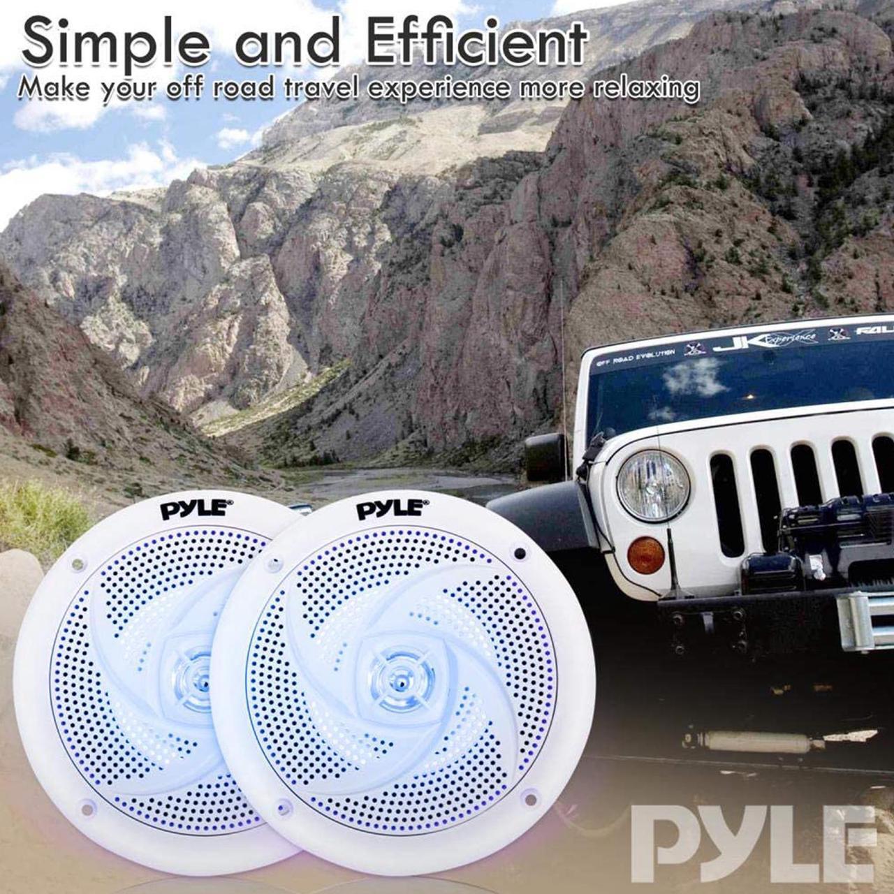 Alt view image 18 of 18 - Pyle PLMRS53WL 5.25 in. Waterproof Rated Marine Speakers with LED lights, White - 180 Watt