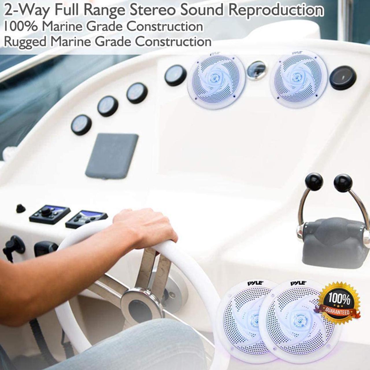 Alt view image 16 of 18 - Pyle PLMRS53WL 5.25 in. Waterproof Rated Marine Speakers with LED lights, White - 180 Watt