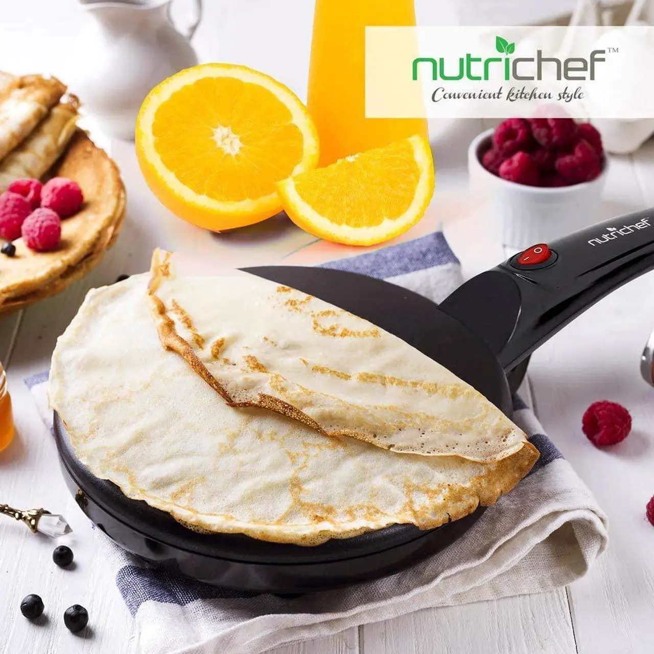 Alt view image 19 of 19 - NutriChef Electric Griddle - Pan Style Crepe Maker Hot Plate Cooktop with ON/OFF Switch, Nonstick Coating, Automatic Temperature Control & Plug-in Operation for Kitchen & Countertop (PKCRM08)