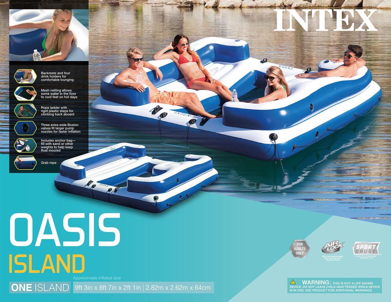 Alt view image 7 of 7 - Intex 58293EP Oasis Island Inflatable Giant 5 Person Lake Floating Lounge Raft