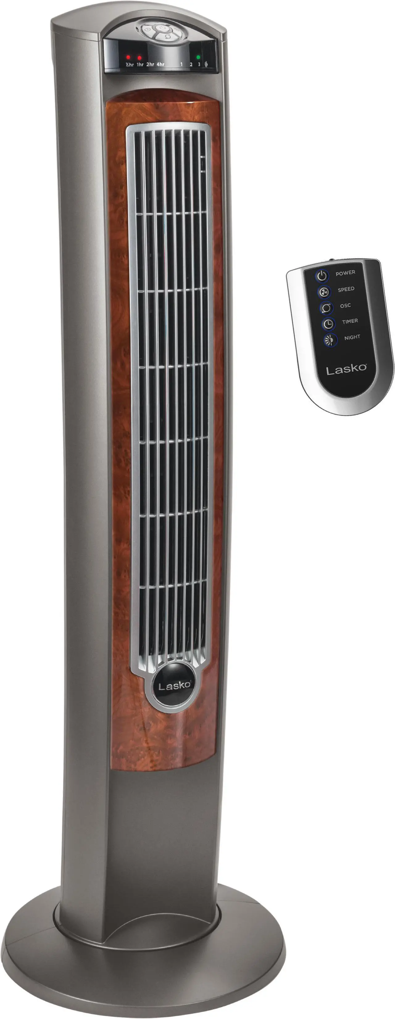 Main image of Lasko 43" Wind Curve Nighttime Setting Tower Fan with Remote Control, Silverwood
