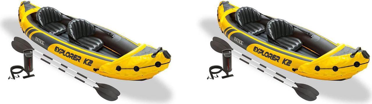 Intex Explorer K2 Yellow 2 Person Inflatable Kayak with Oars & Air Pump (2 Pack)