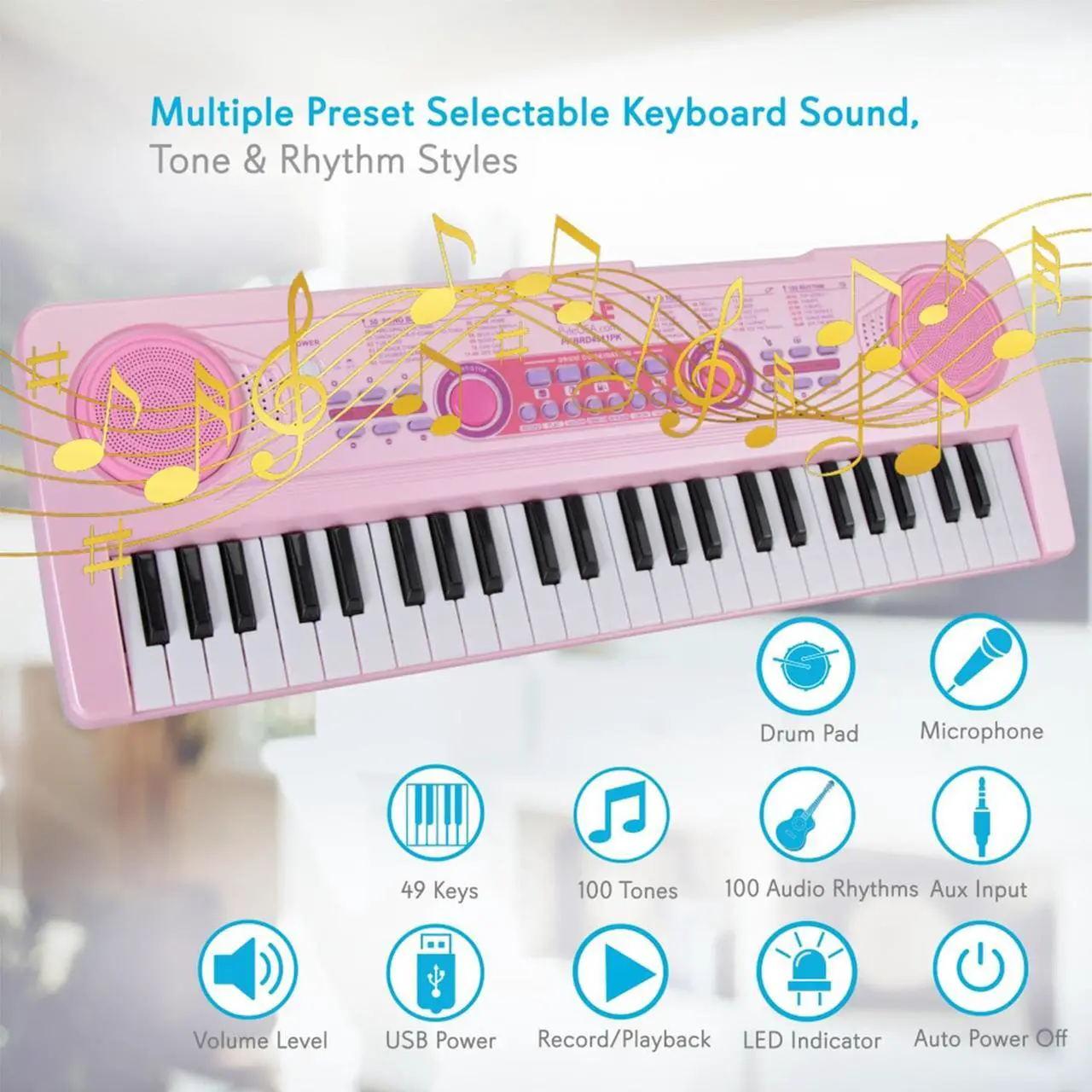 Alt view image 6 of 10 - electric keyboard piano for kids-portable 49 key electronic musical karaoke keyboard, learning keyboard for children w/drum pad