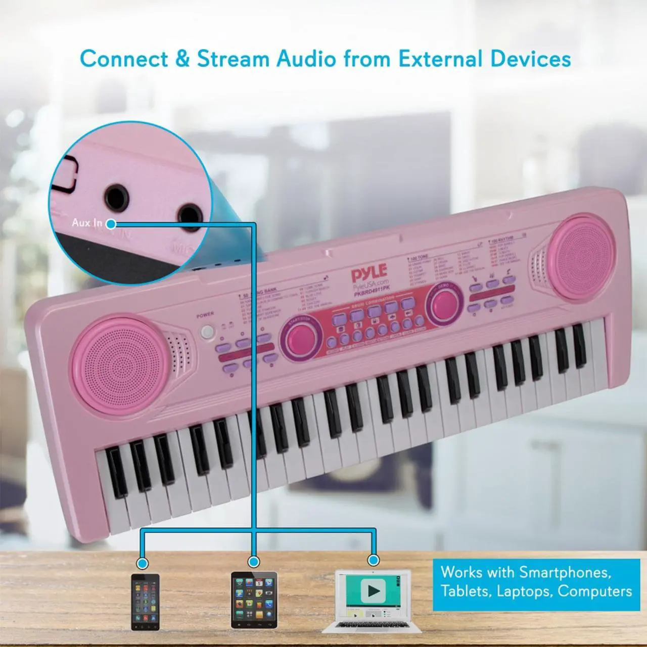 Alt view image 7 of 10 - electric keyboard piano for kids-portable 49 key electronic musical karaoke keyboard, learning keyboard for children w/drum pad