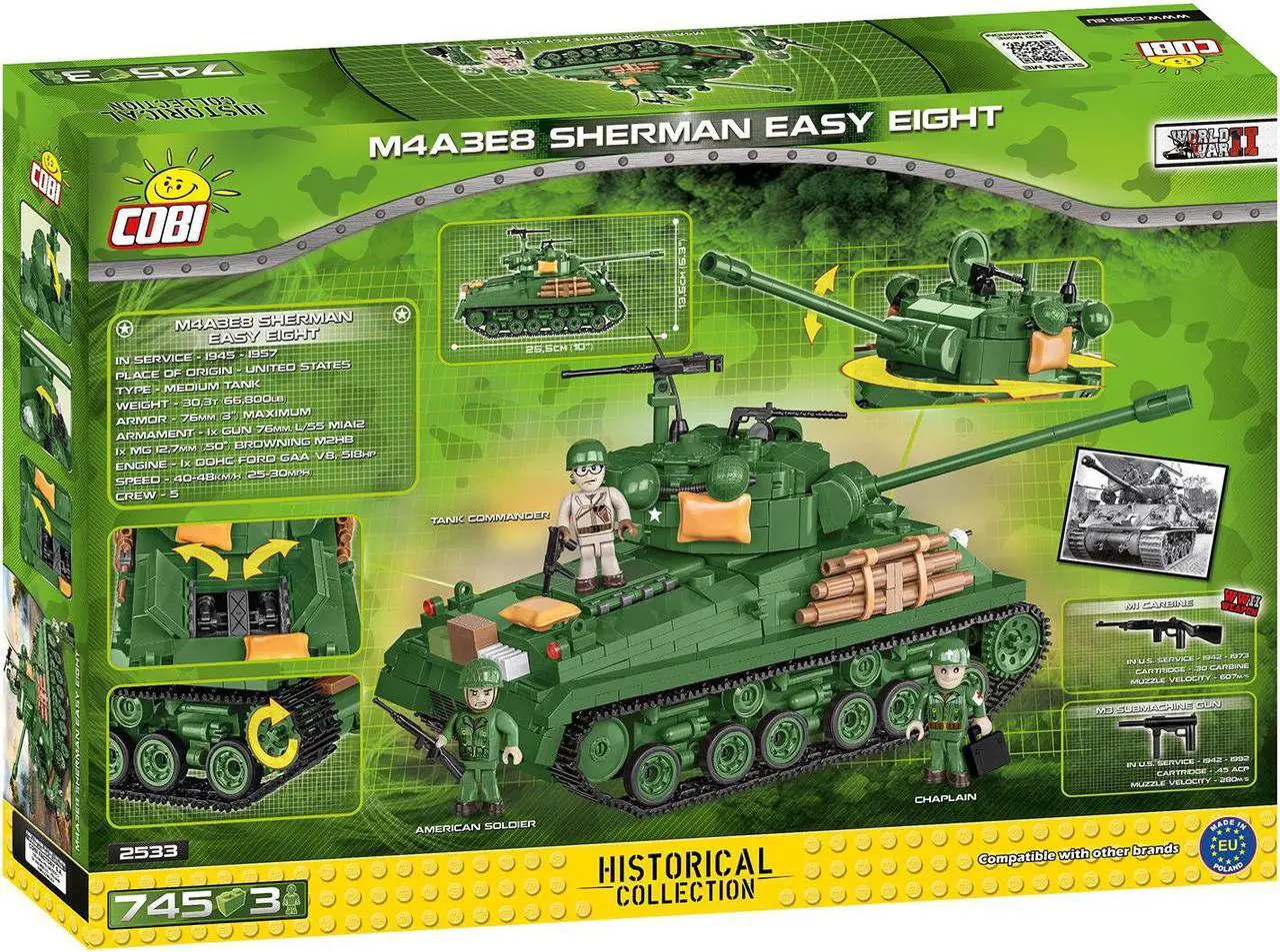 Alt view image 2 of 14 - COBI US Small Army M4A3E8 Sherman Tank Easy Eight M4A3 Model Building Block Set 2533