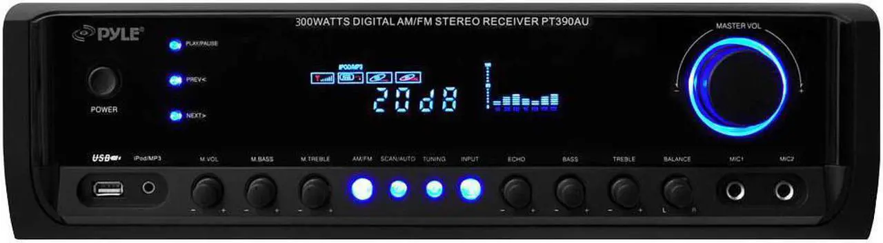 Alt view image 4 of 10 - Pyle Audio - PT390AU - PyleHome PT390AU AM/FM Receiver - 300 W RMS - 4 Channel - AM, FM - USB - iPod Supported