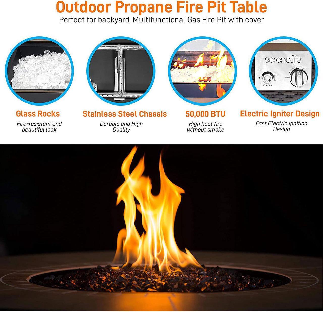 Alt view image 6 of 7 - Serenelife Outdoor Rattan Patio Propane Fire Pit Table with Glass Guard, Black